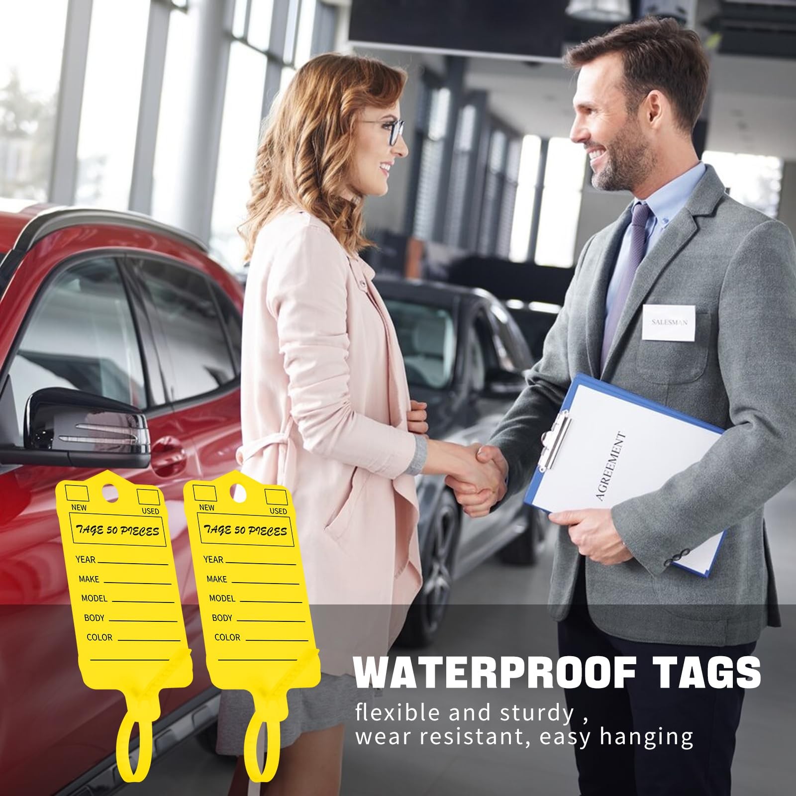 200 Pcs Yellow Self Locking Car Key Tags – Dealership Plastic Labels, Waterproof