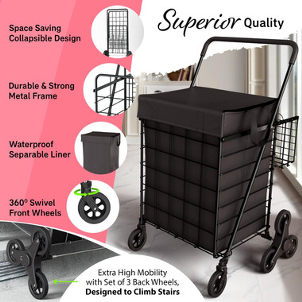 Open Box Folding Shopping Cart with Double Baskets – 200 lbs Heavy Duty Capacity