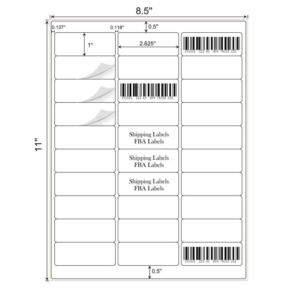 Premium Shipping Address Mailing Labels 1″ x 2 5/8″ 30/sheet 30 UP Self-Adhesive
