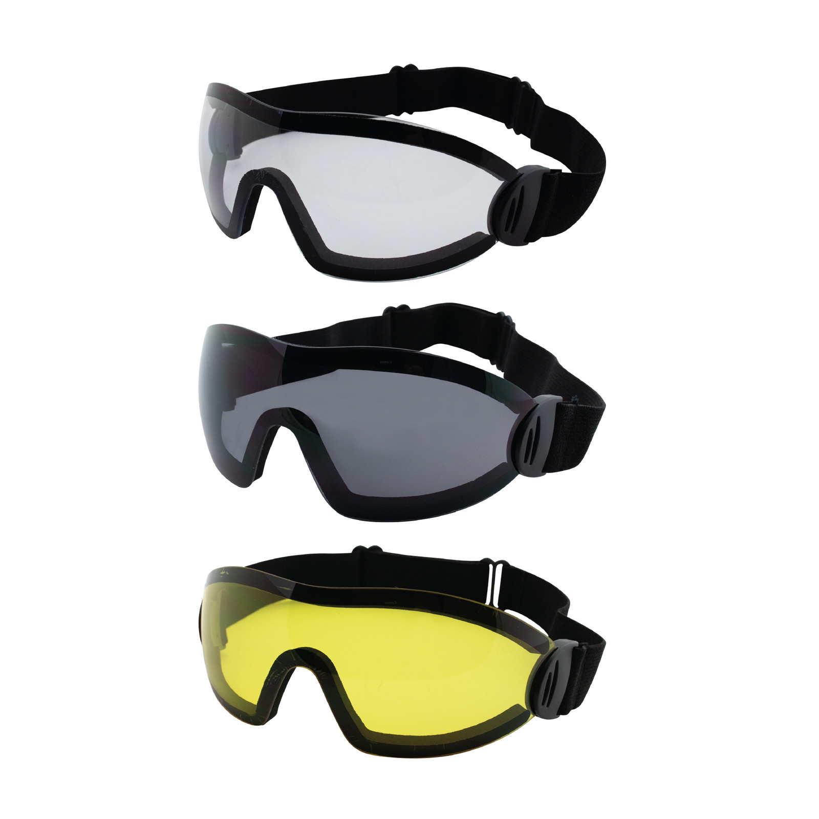 3 Skydive Goggles Clear Smoke Yellow ANTI-FOG Lenses Flare Motorcycle Goggles