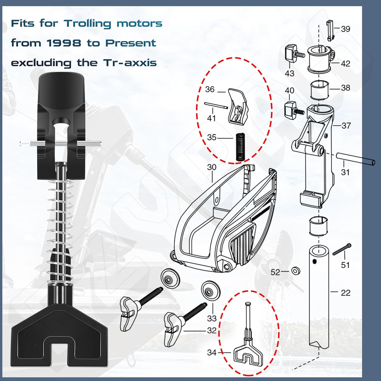 Minn Kota Tilt Lever, Pin, T-Bar, and Spring Replacement Parts Set