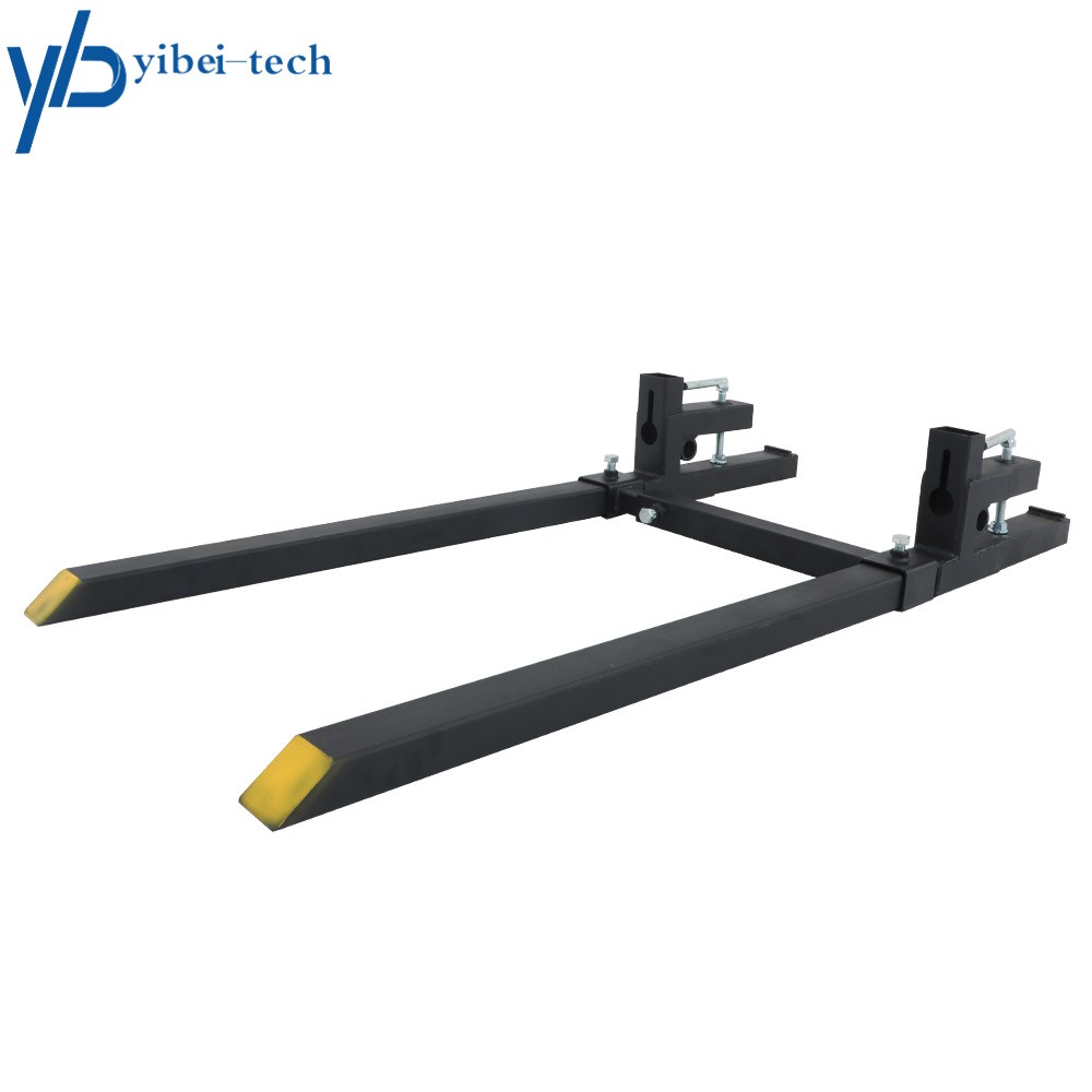 60″ Clamp On Pallet Forks Heavy Duty Quick Attach Bucket Fork w/ Stabilizer Bar