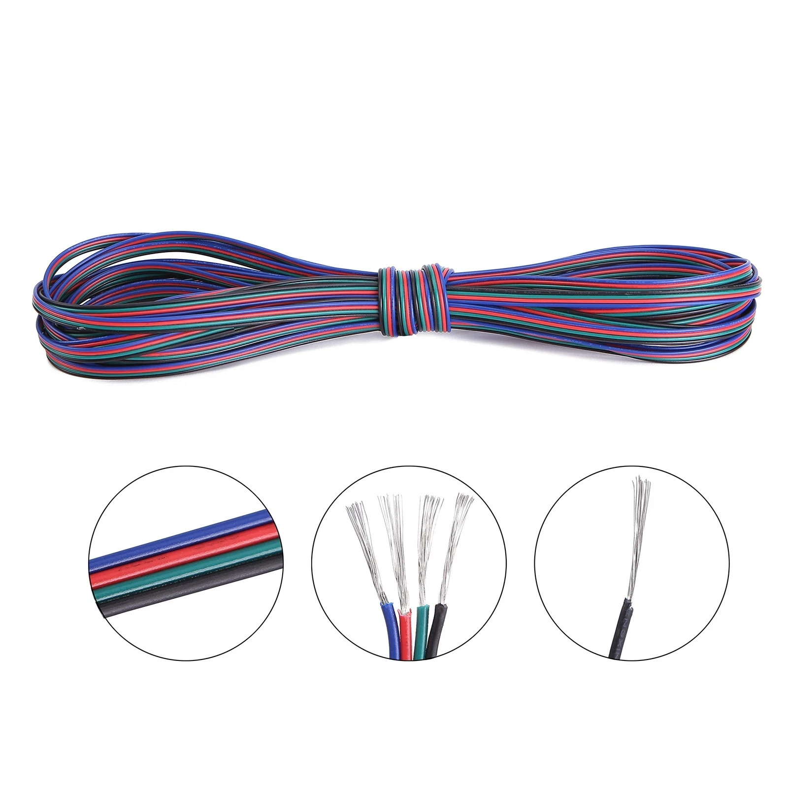 100ft30.5m 22 Awg 4pin Rgb Wire Extension Cable With Spool Led Lights Wires St
