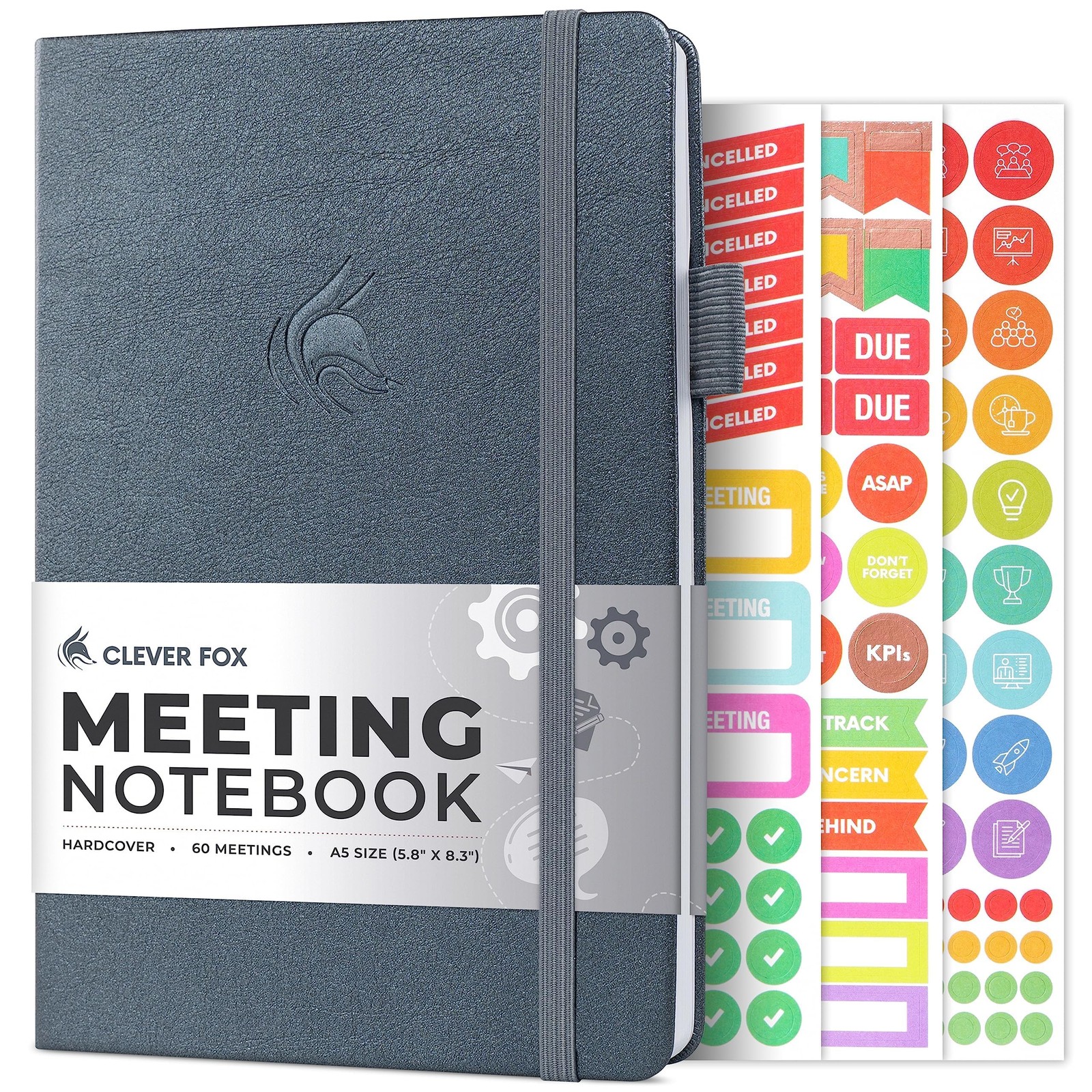 Clever Fox Meeting Notebook – Work & A5 (5.8” x 8.3”), Silver Black