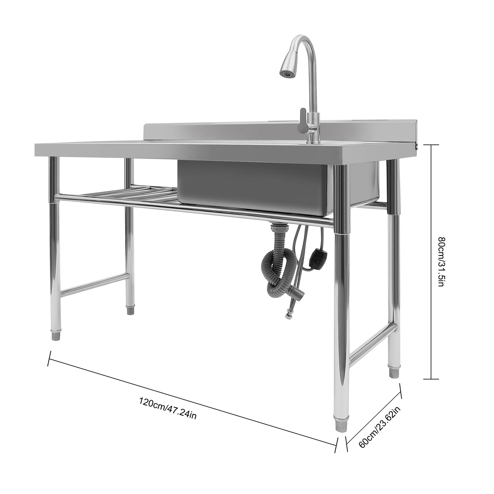 1 Compartment Kitchen Sink Prep Table w/ 360°Faucet Commercial Stainless Steel