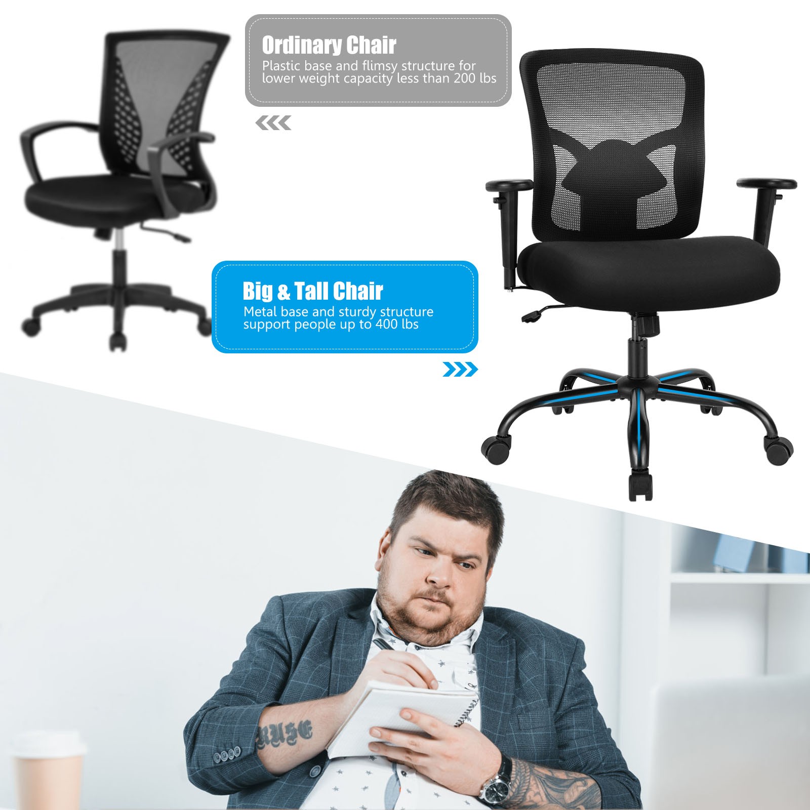 Costway 400LBS Mesh Big & Tall Office Chair Swivel Task Chair w/ Lumbar Support