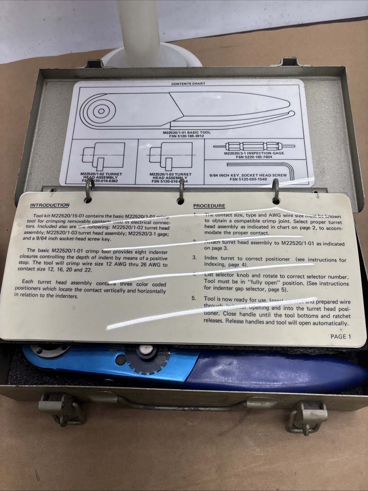 Pre Owned DMC M83507/11-01 Tool Kit for MIL-C-22520/1 Crimping Tool & Turrets.