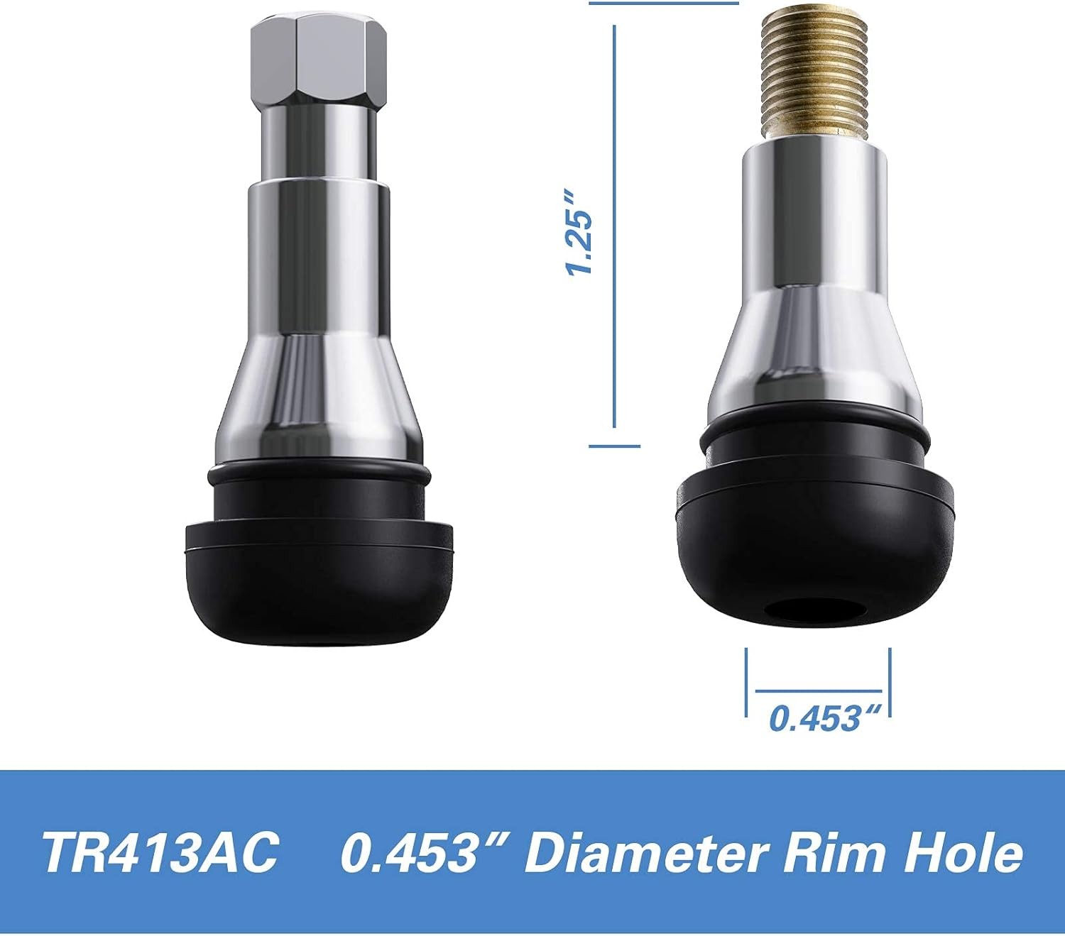 TR413AC Chrome Rubber Snap-in Tire Valve Stems 5 Pack – EPDM Automotive