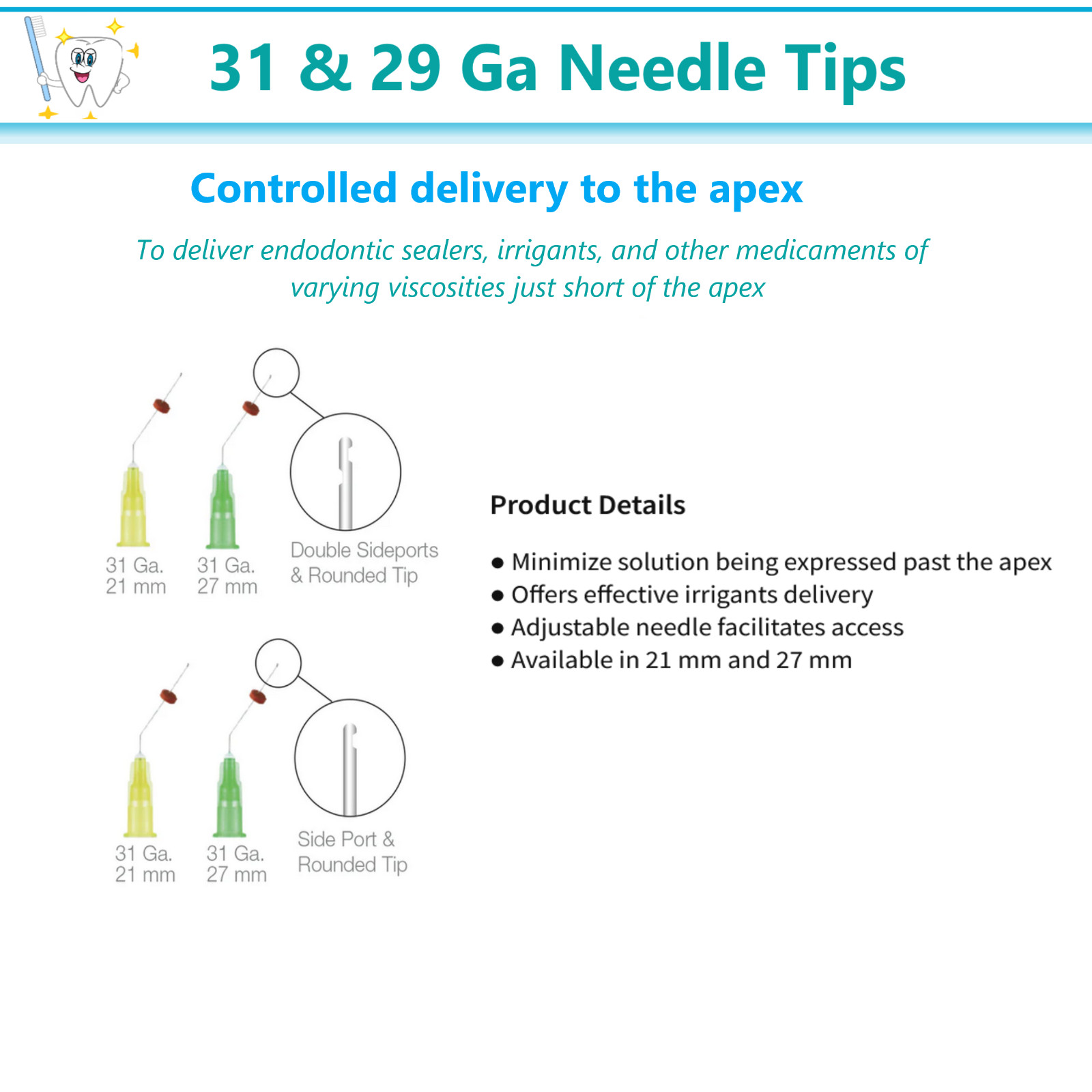 Dental Endo Apex Tips 31, 29 Ga Needle Tips Flexible Sideport irrigator Navi Typ