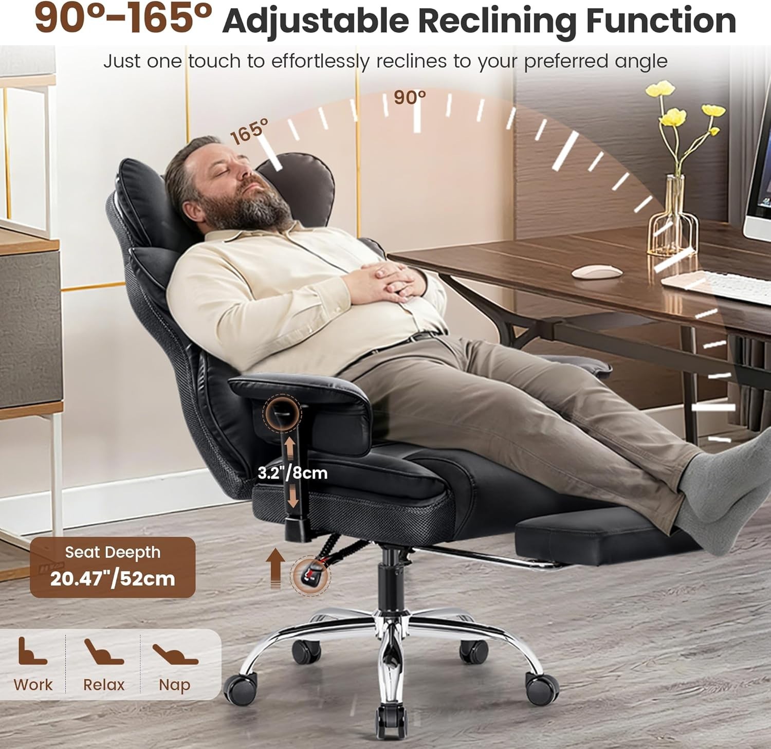 Big and Tall Office Chair – Heavy Duty 400 LBS Executive Chair with Lumbar Su…