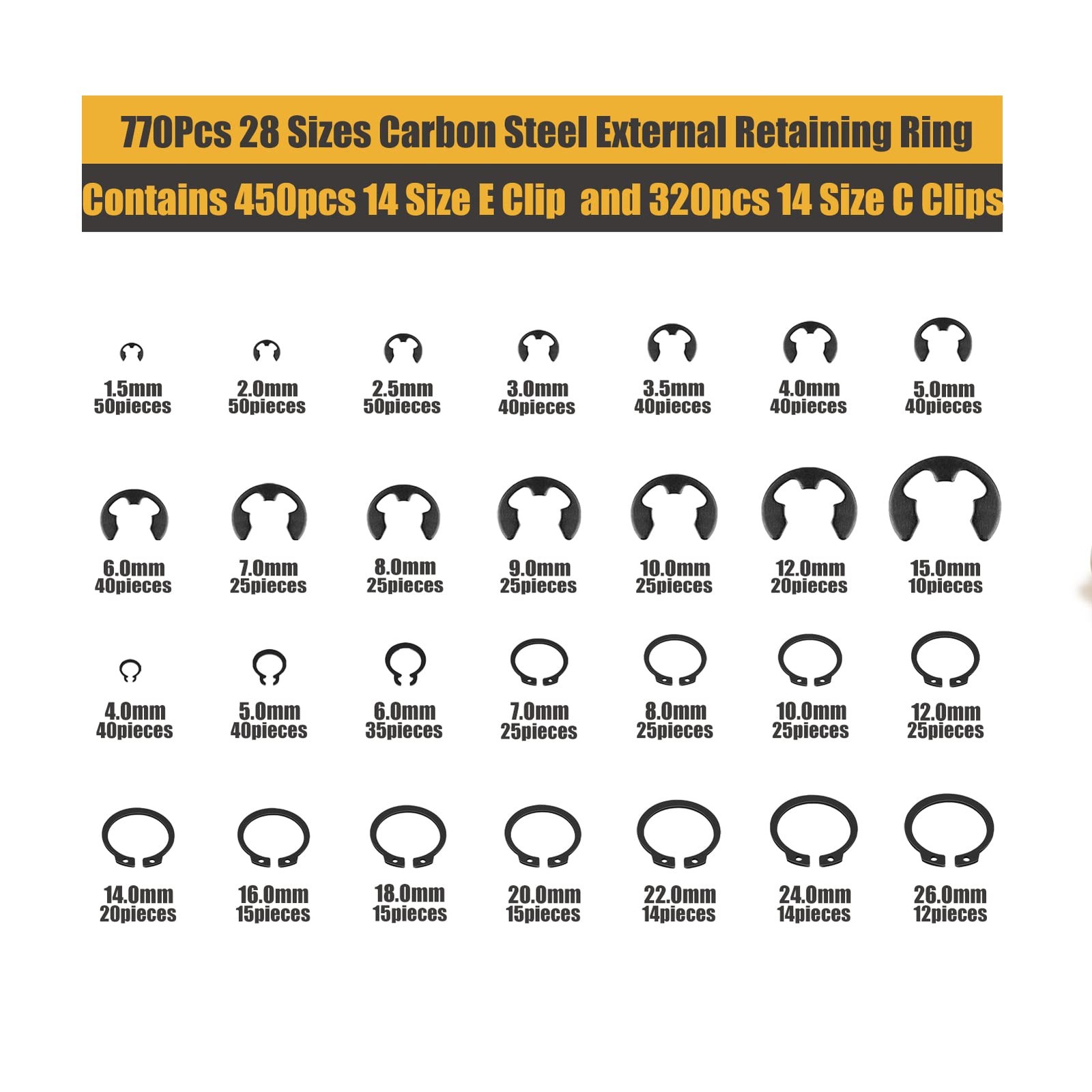 770Pcs C Clips Assortment Set (4mm-26mm) and E Clips Assortment Kit (1.5mm-15…