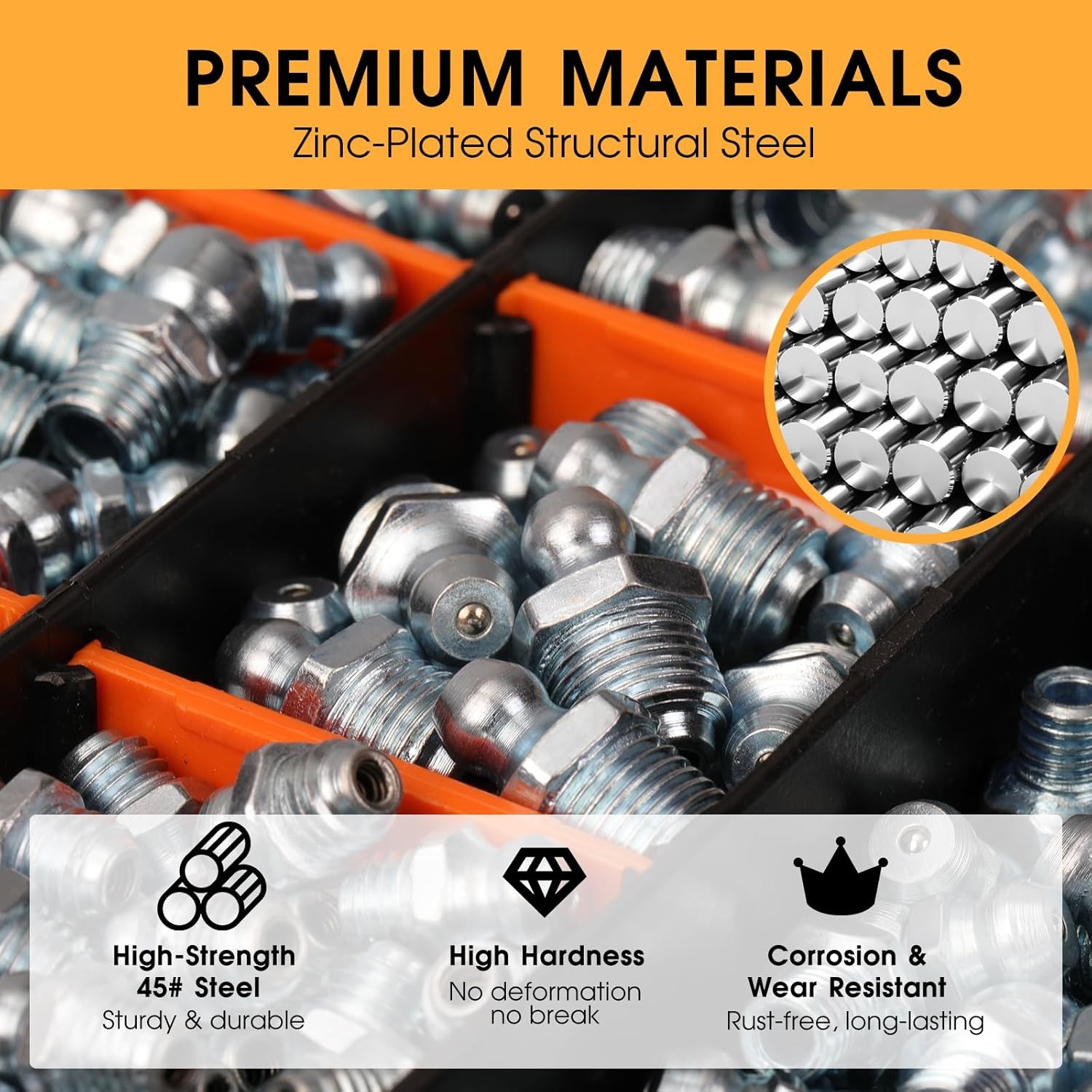 220 Pack Metric & SAE Hydraulic Lubrication Grease Zerk Fittings Assortment Set