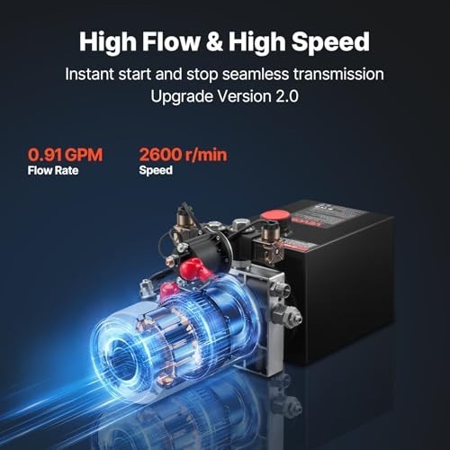 VEVOR 12V Hydraulic Power Unit Pump, 4 Qt Double Acting Dump Trailer