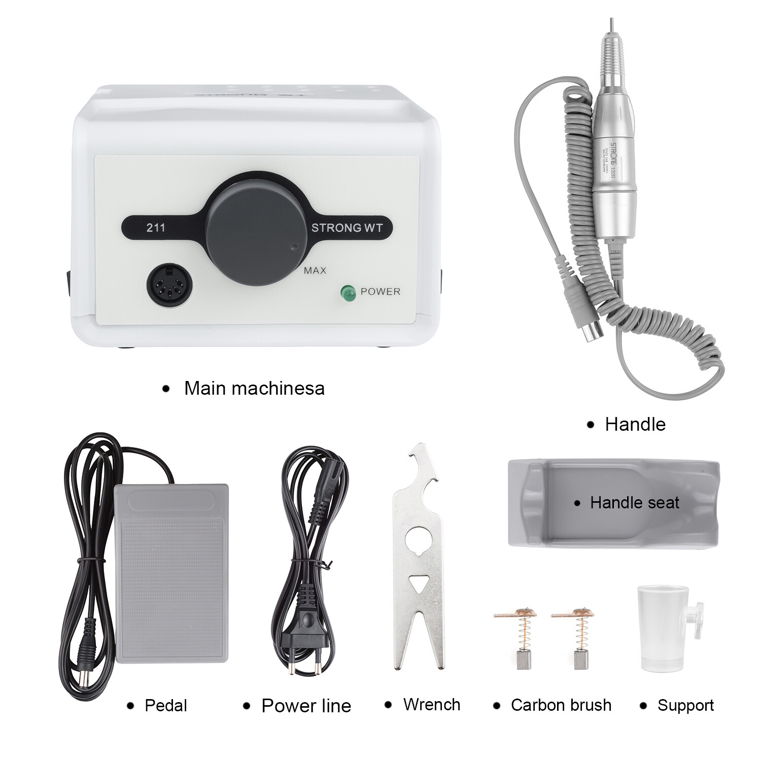 STRONG211 Micro Motor Electric Nail Drill Machine &35000RPM Handpiece 120 Silver
