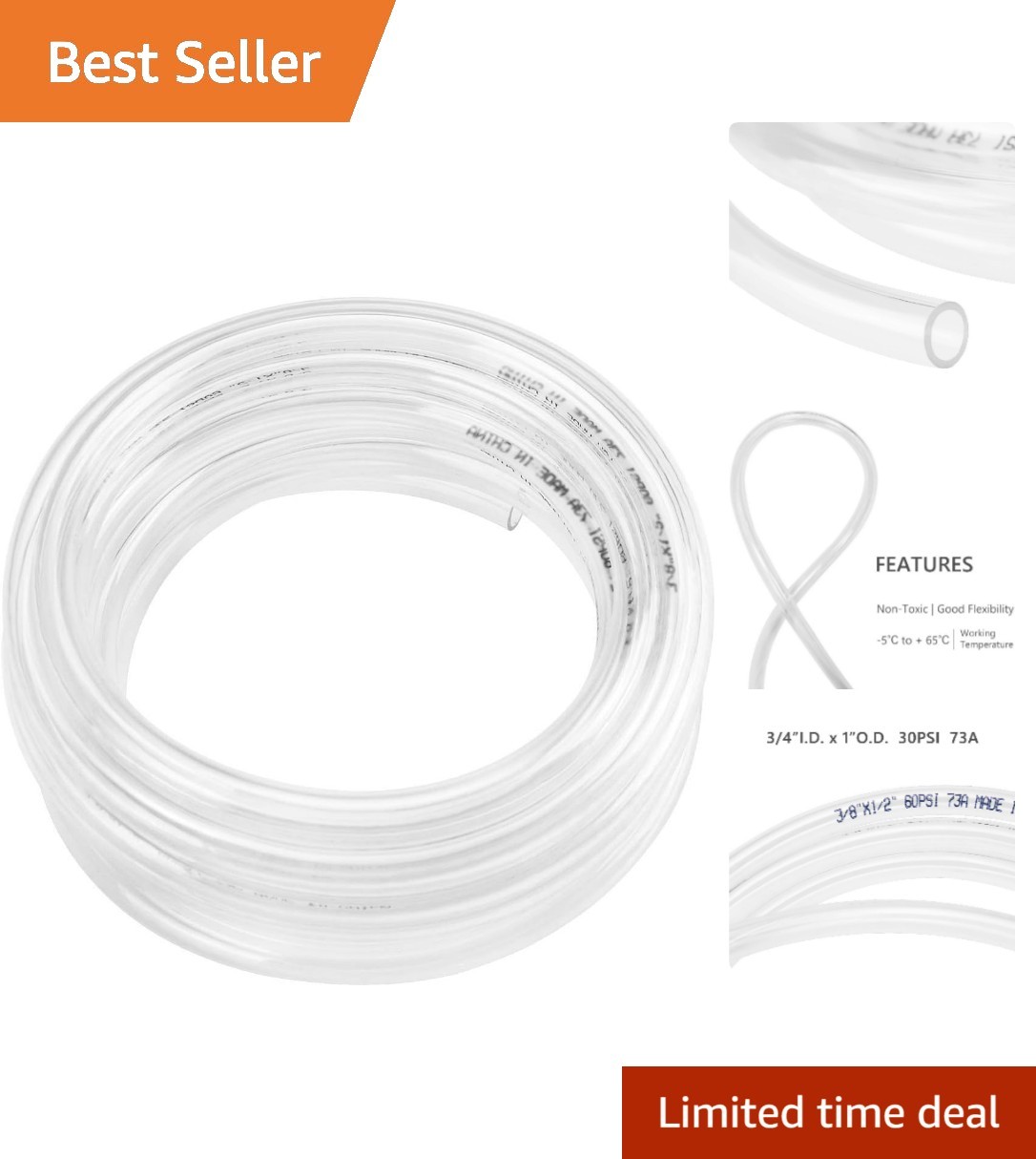 3/4″ ID Clear Vinyl Tubing, 5ft Lightweight PVC Hose – BPA Free and Durable