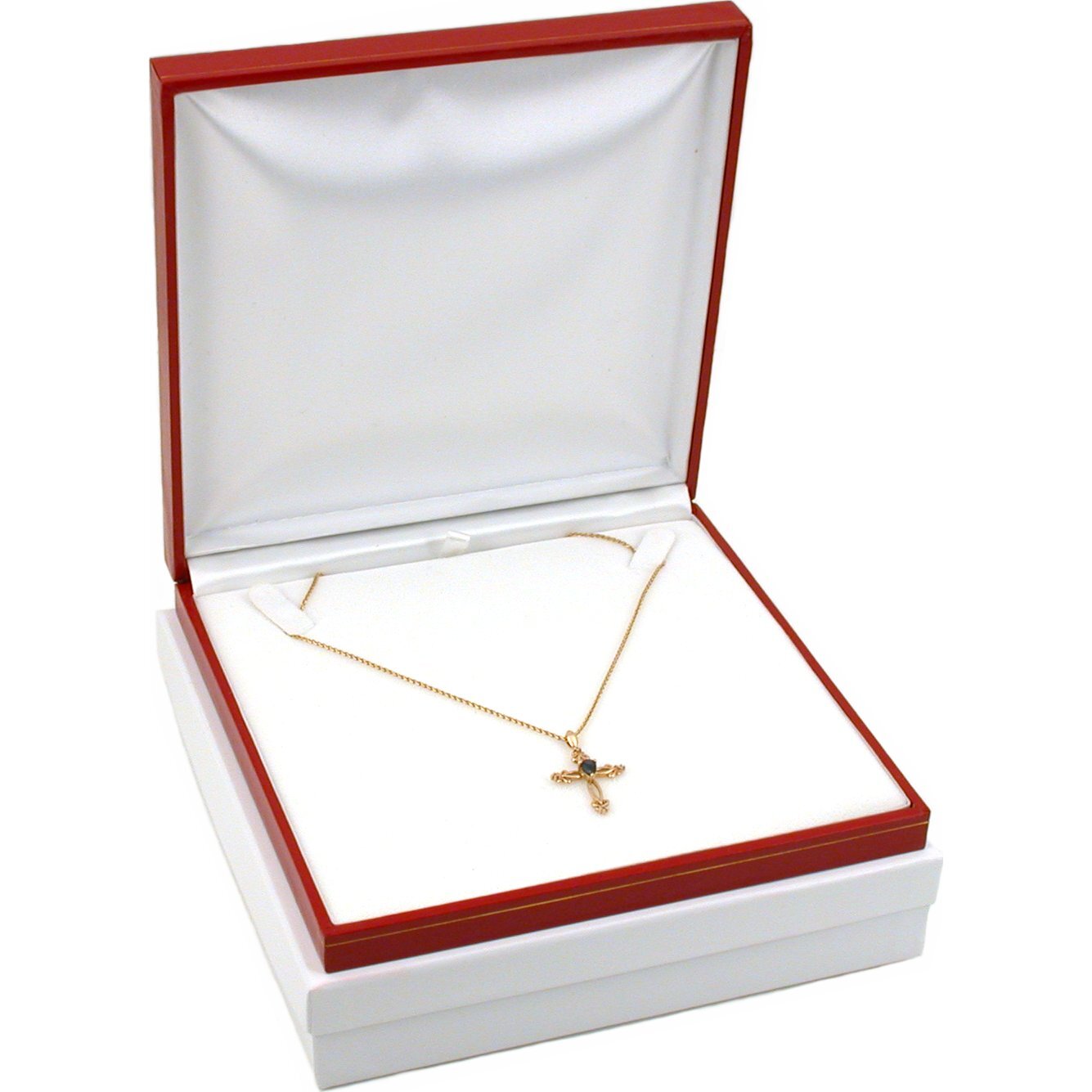Red Faux Leather Necklace Pendant Box Jewelry Display 6 1/2″ x 6 1/2″