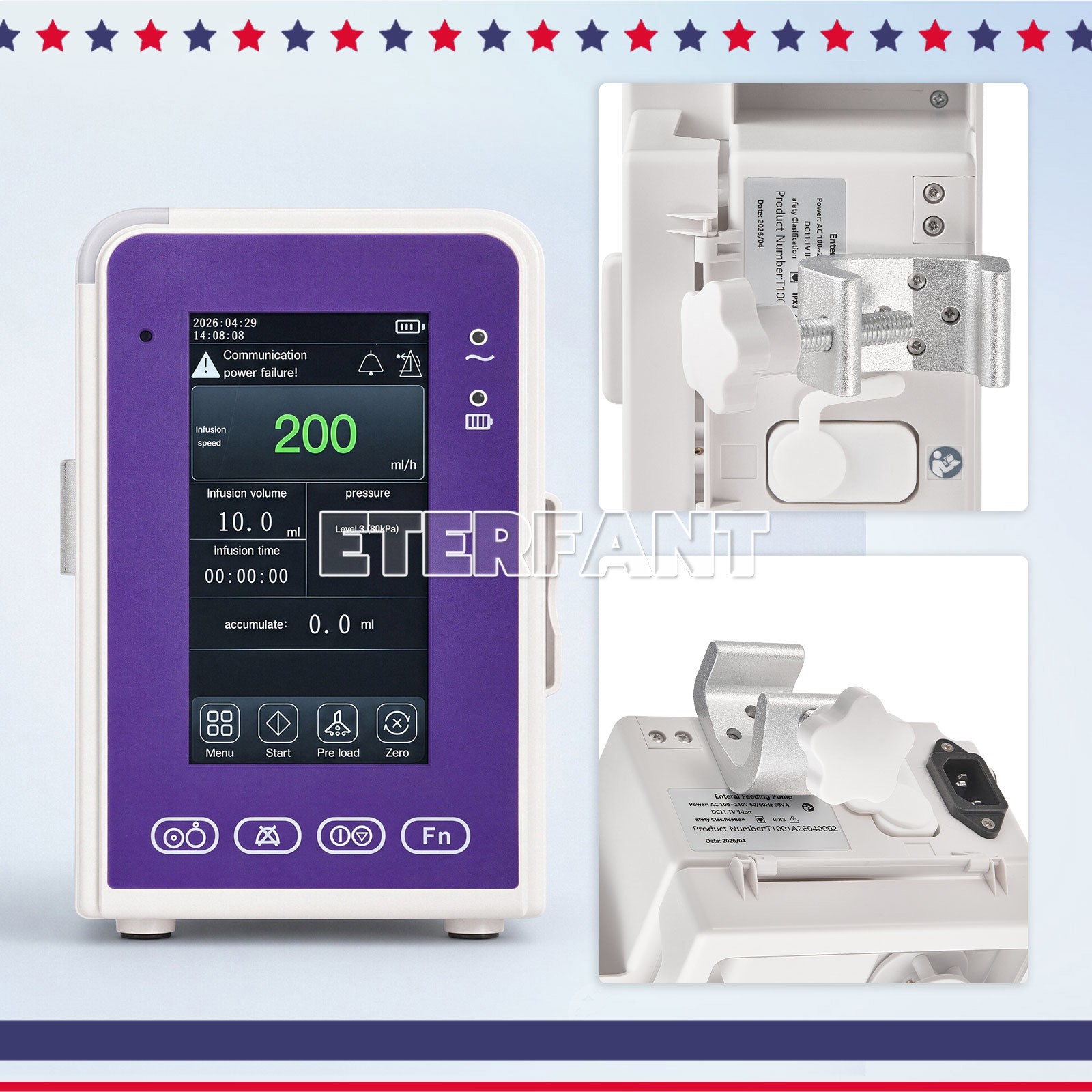 Portable 6-mode LCD Touch Screen Enteral Feeding Pump with Adjustable Pole Clamp