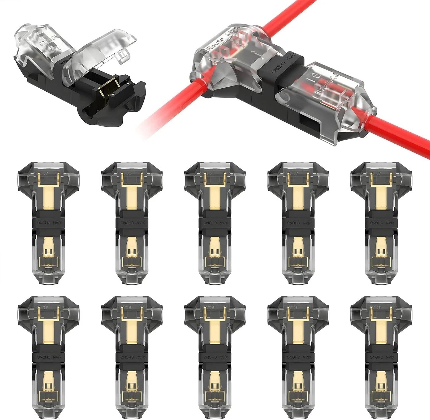 40PC 2-Pin+1-Pin T-Tap Wire Connectors,Clear,Solderless 3-Way AWG 24–20/18