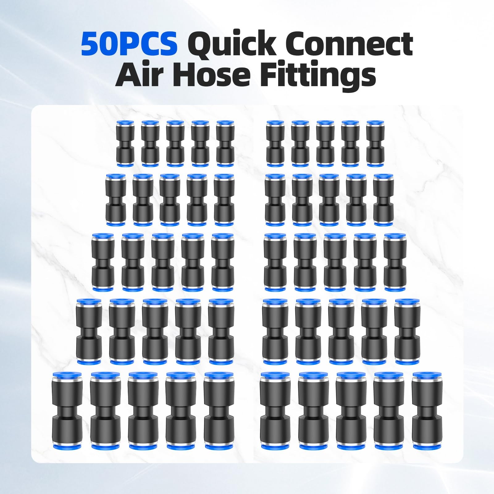 50PCS Quick Connect Air Hose 1/4″-5/16″-5/32″-3/8-/1/2″OD(50pcs), Black/Blue