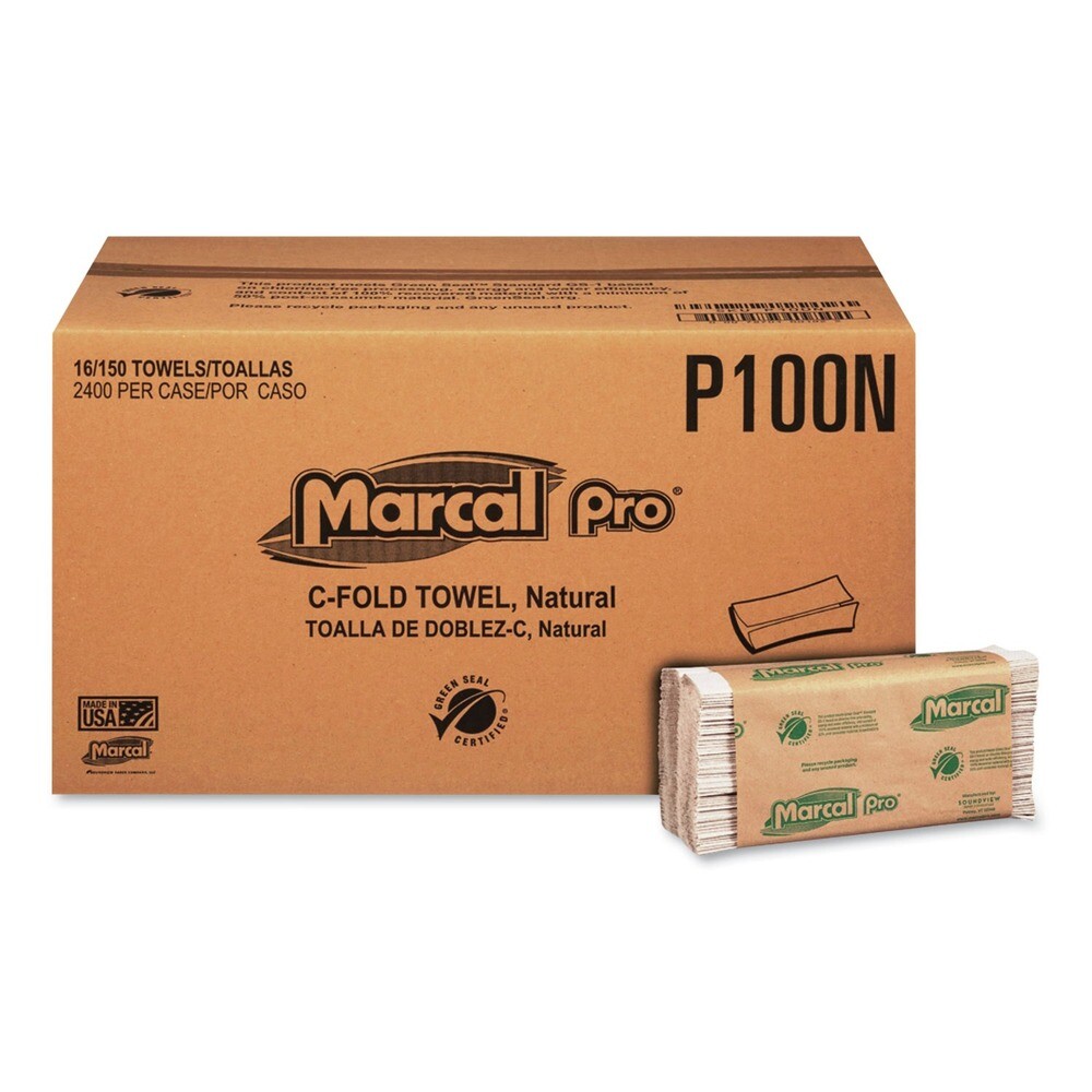 Marcal PRO P100N 1-Ply Folded Paper Towels – Natural (150/PK 16 PK/CT) New