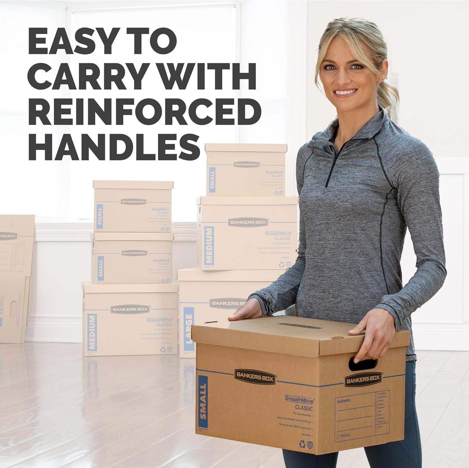 Small Classic Moving Box 10 Pack, Reinforced Handles, Tape-Free Assembly