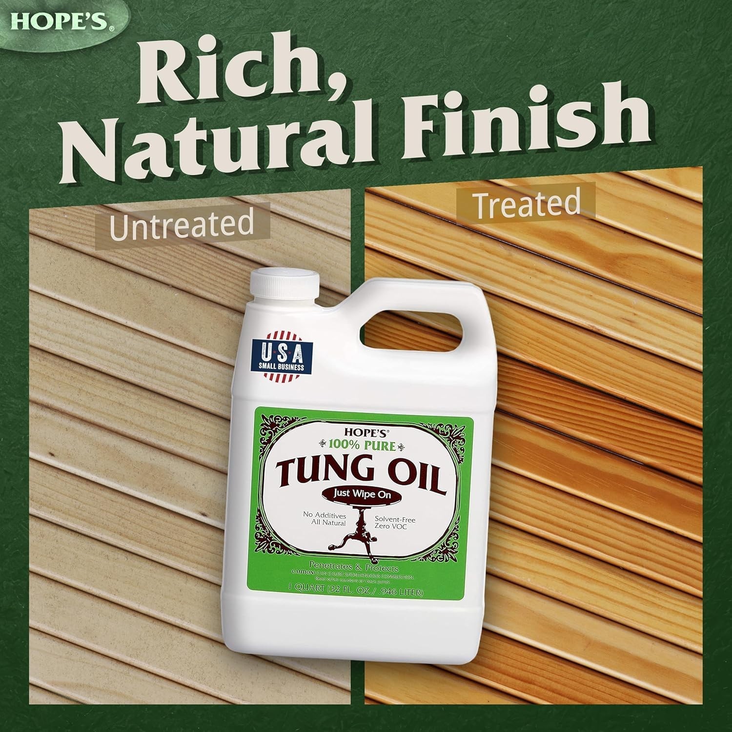100% Pure Tung Oil, Food Safe, Premium Waterproof Natural Wood Finish and