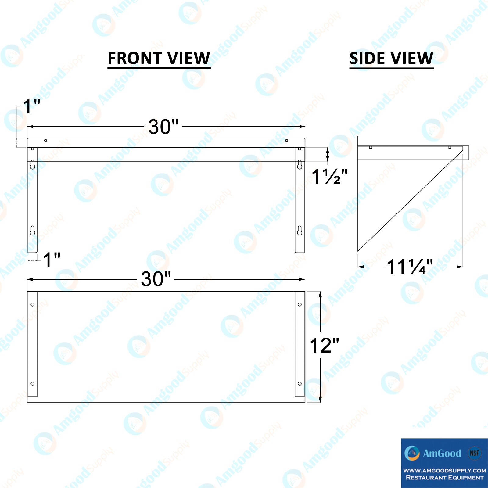 12 in. x 30 in. Stainless Steel Wall Shelf With Squared Edge
