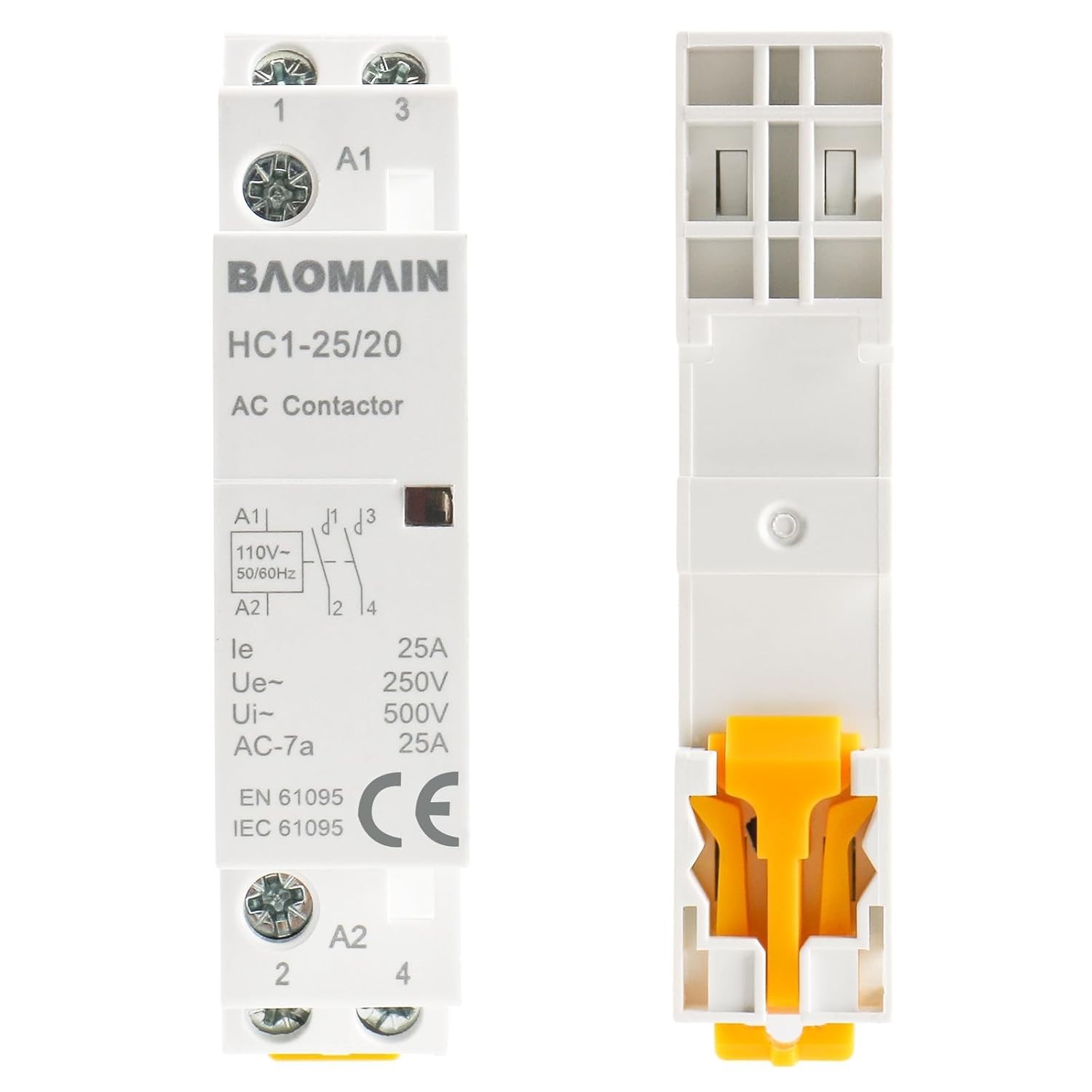 110V AC 2-Pole Modular Contactor, 25A 2NO Normally Open, DIN Rail Mount for H…