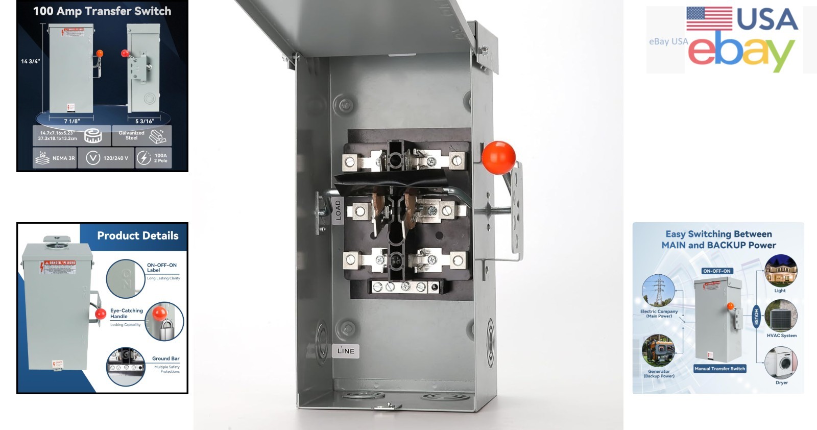Manual Transfer Switch for 24000W Generators, NEMA 3R Rated for Indoor/Outdoor