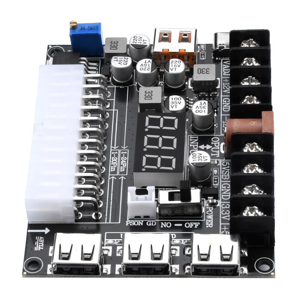 20/24Pin ATX Power Supply Breakout Board Adjustable Voltage Module + Case New