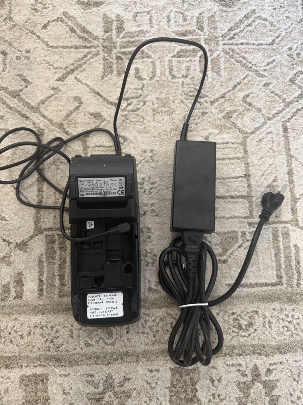 CASTLES V3 Vega3000-HW-v1.3 -Credit Card Terminal w Power Cord – WORKS!