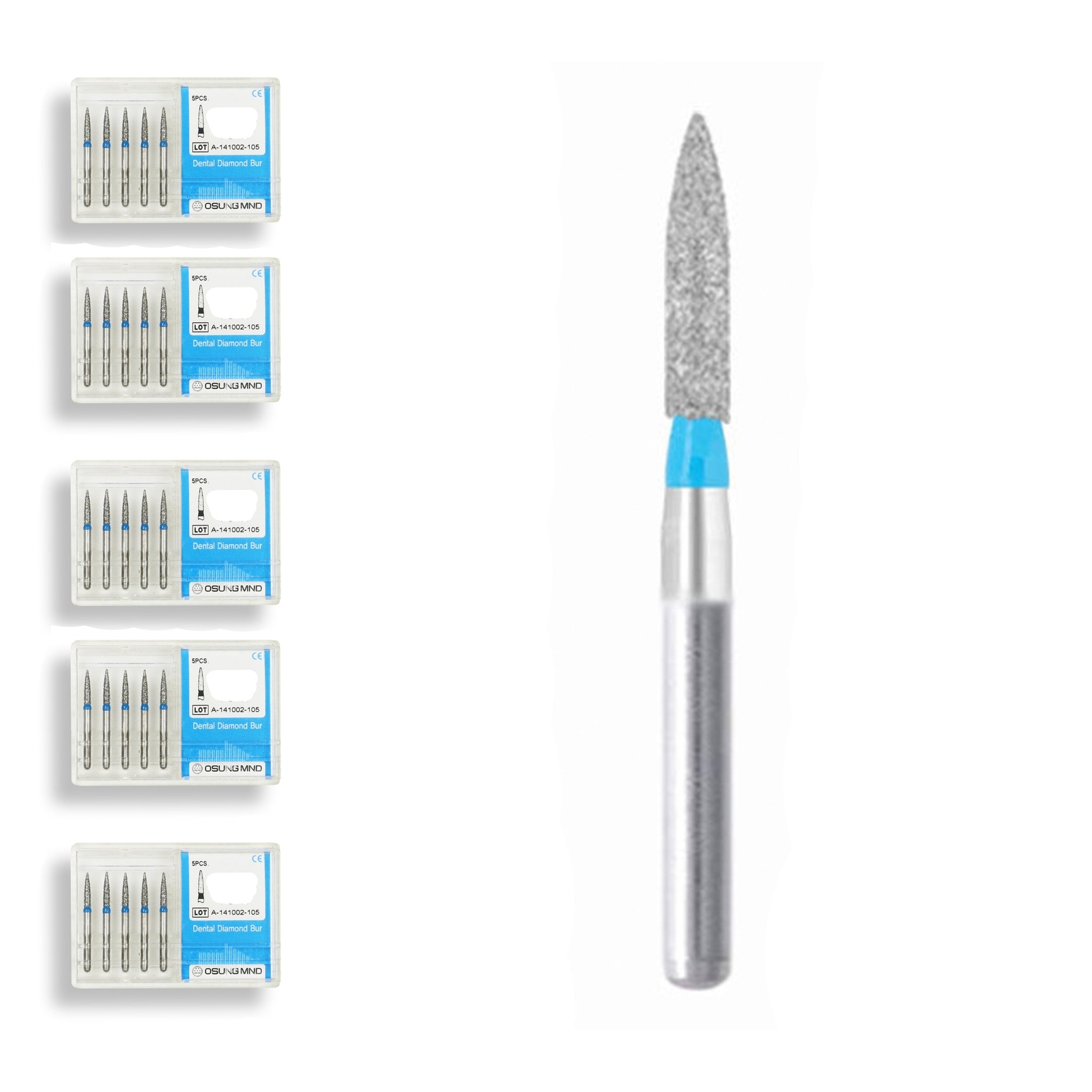 Cylindrical, Ogival End 1.6 mm Dia. Medium Grit Diamond Dental Bur 25 Pcs