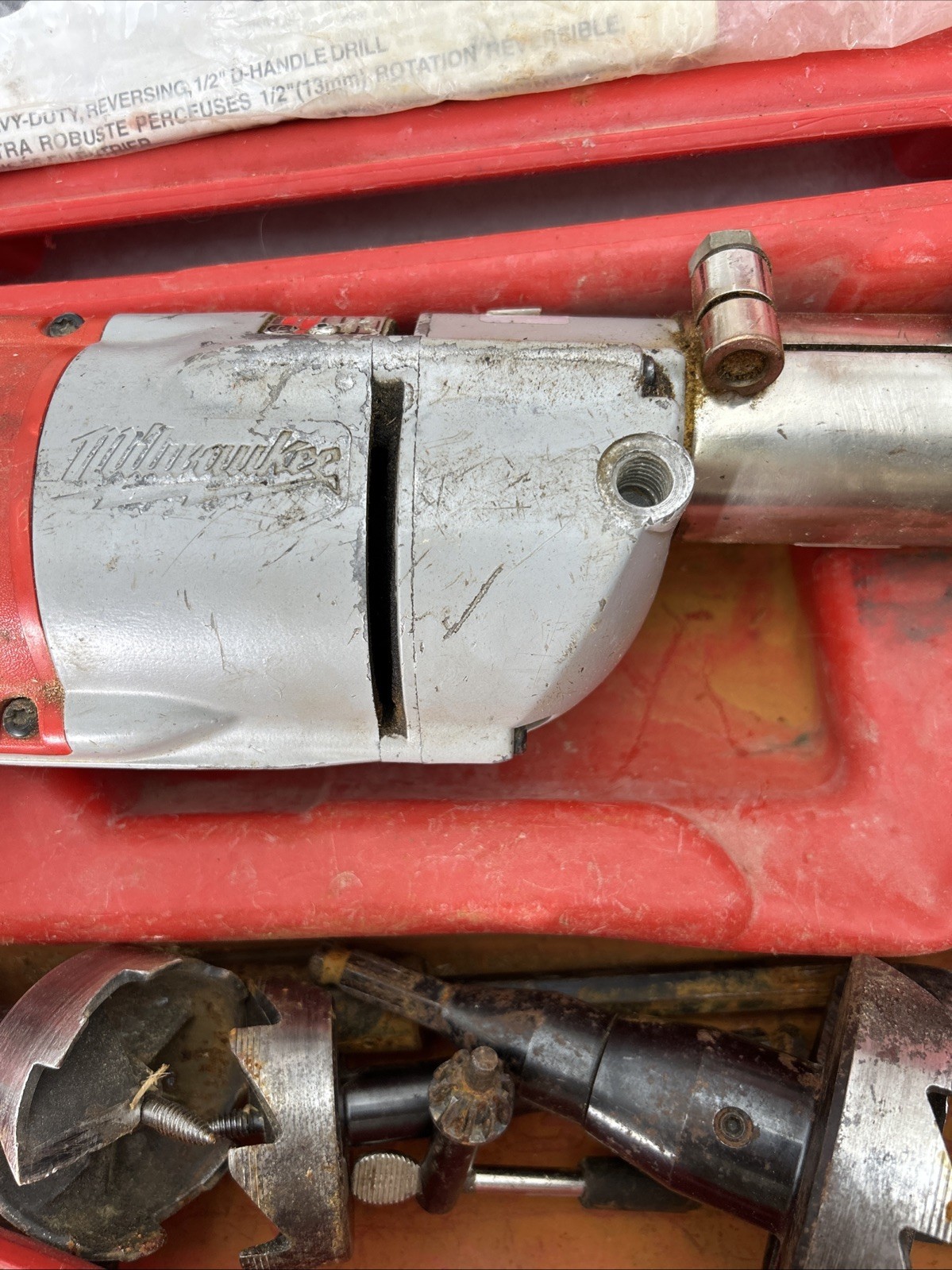 Milwaukee 1107-1 1/2″ Right Angle Drill Hole Hawg w/ Case Chuck Key Handle Extra
