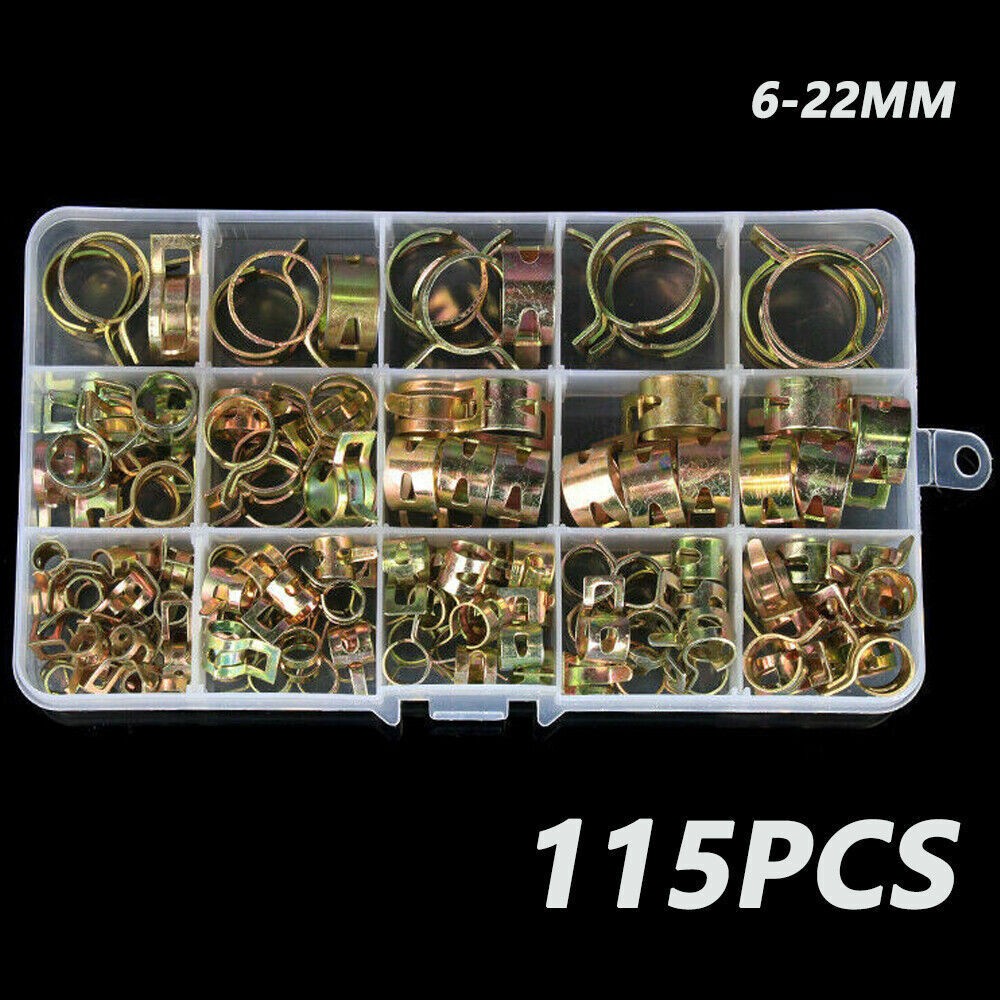 115PC 6-22mm Spring Hose Clamps Fastener Fuel Water Line Pipe Air Tube Clips Kit