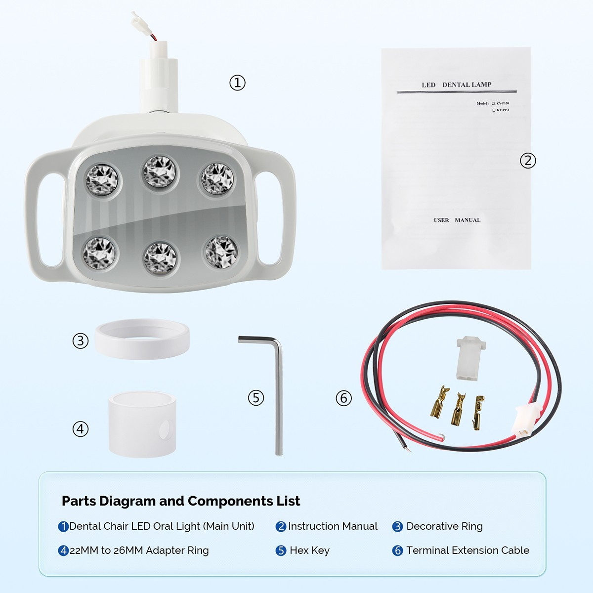 9W Dental 6 LED Lamp Oral Light Ra90 Lamp For Unit Chair 22MM / 26MM