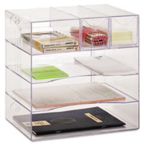 Acrylic Four-Way Organizer w/ 2 Drawers, Plastic, 13 1/4 x 13 1/4 x 10, Clear