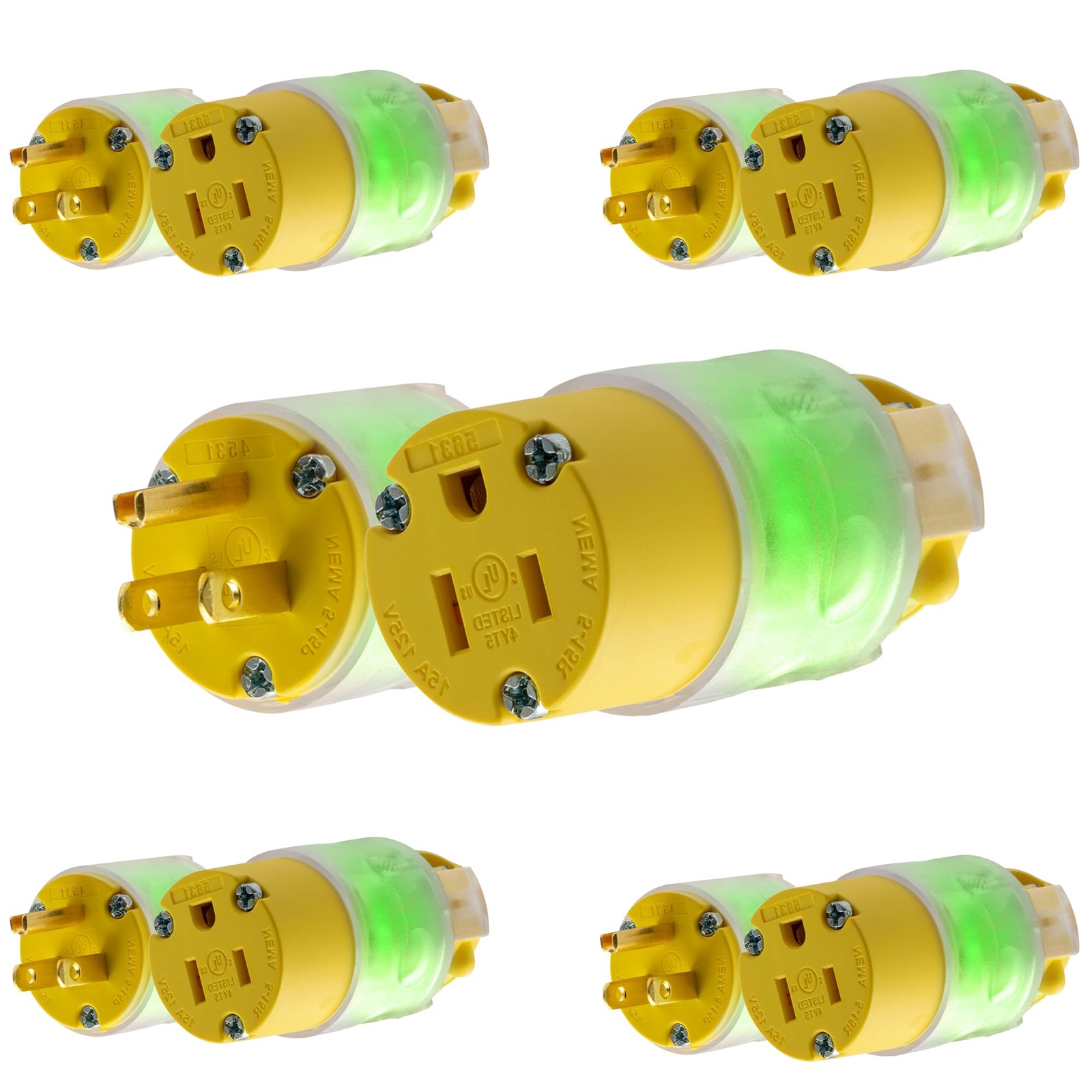 EPLESFTON 5 Sets Lighted Extension Cord Ends Replacement Plug 3 Prong 15A 125…