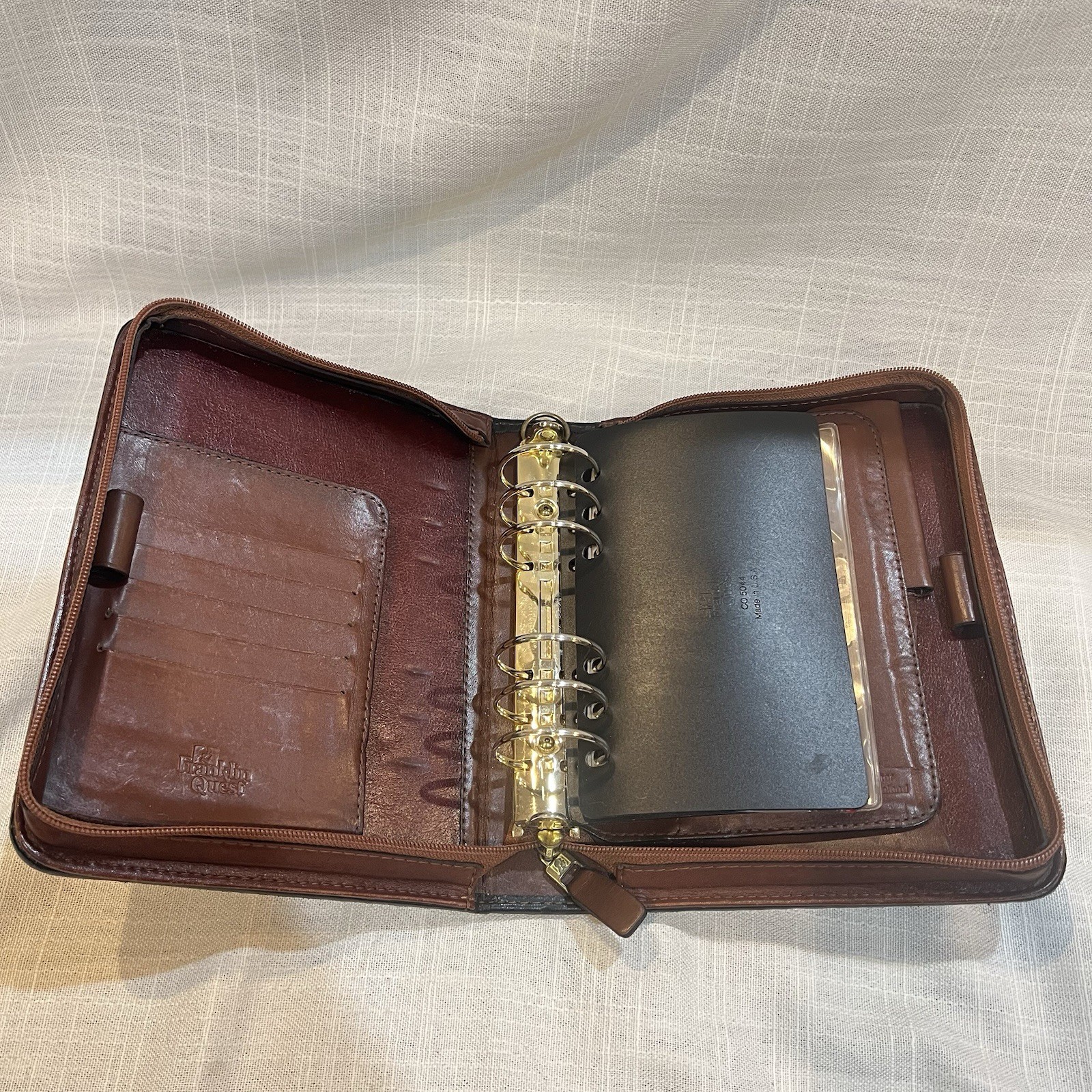 Franklin Quest Woodman Planner Full Zip 6 Ring Leather Organizer Binder VINTAGE
