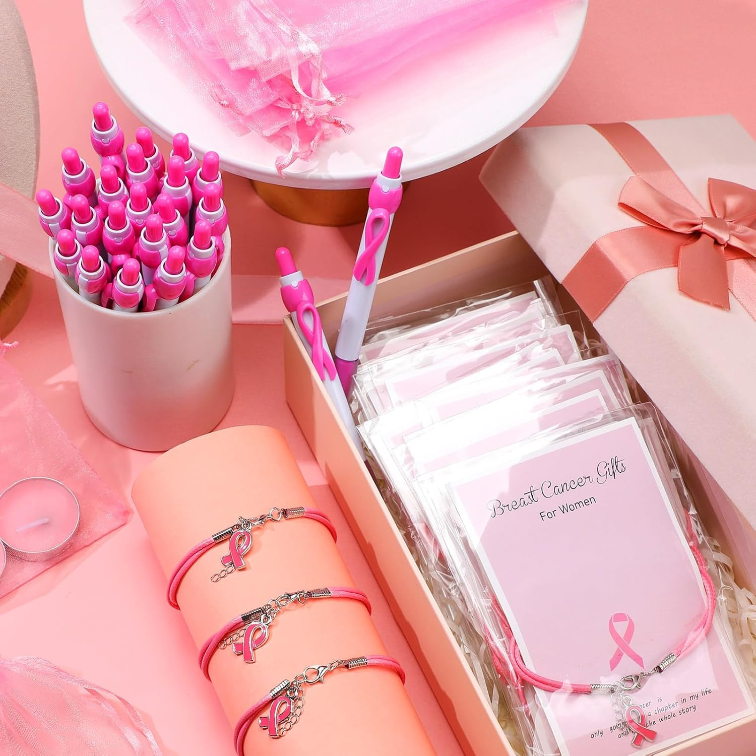 72 Pcs Breast Cancer Gifts Bulk Breast Cancer Awareness Pens Items Pink Survivor