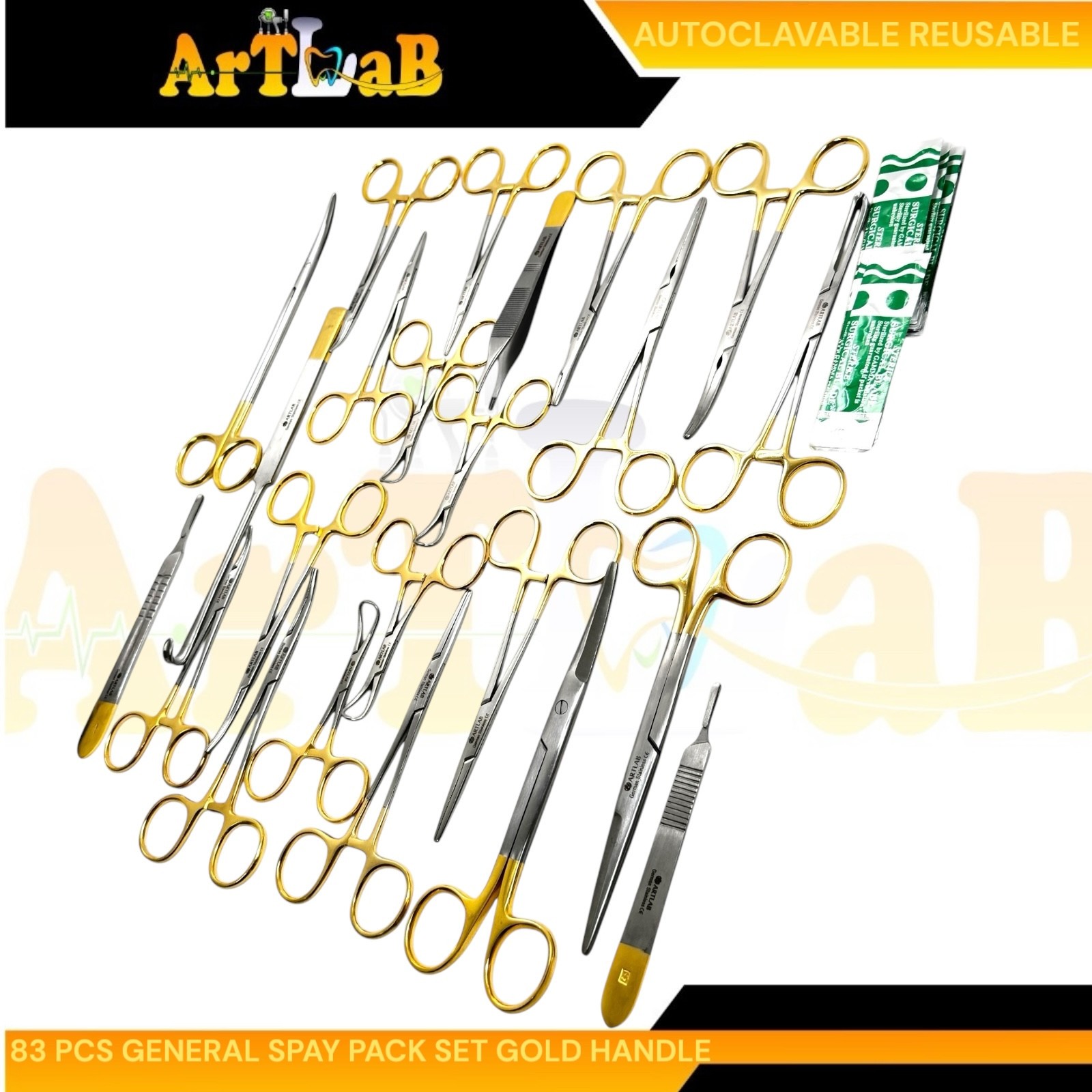 SPAY PACK KIT GERMAN PREMIUM QUALITY 101 PCS VETERINARY DENTAL SURGICAL TOOLS
