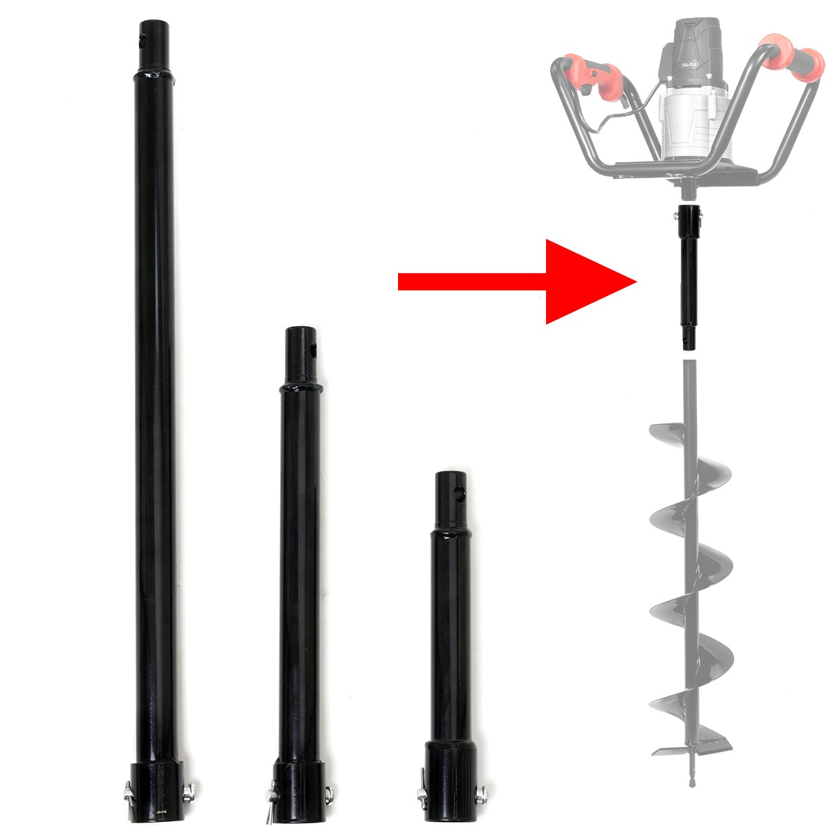 XtremepowerUS 3-Pieces Post Hole Digger Auger Extension With 3 Sizes 20″ 12″ 8″