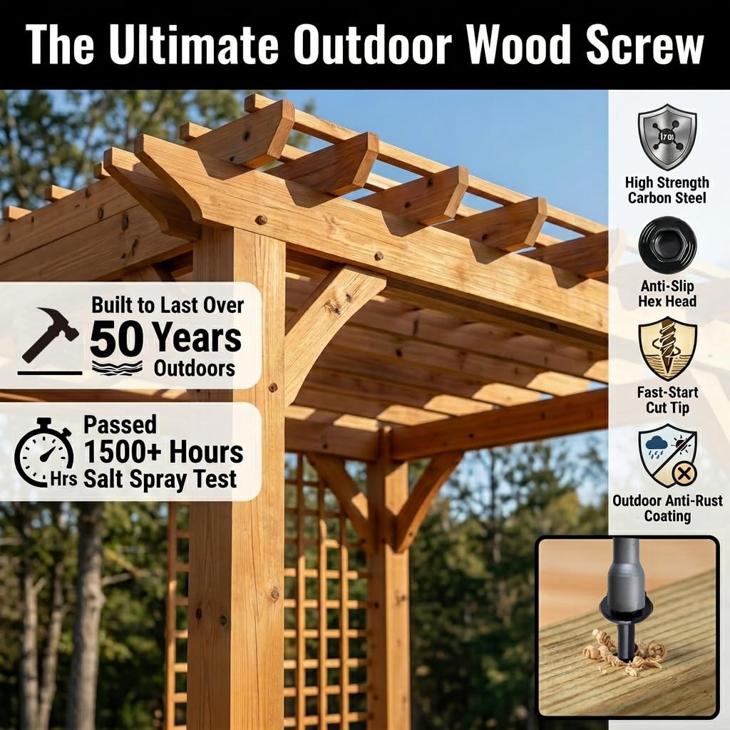 Heavy-Duty Black Timber Structural Wood Screw with Hex Socket #14 x 6 Extra Long