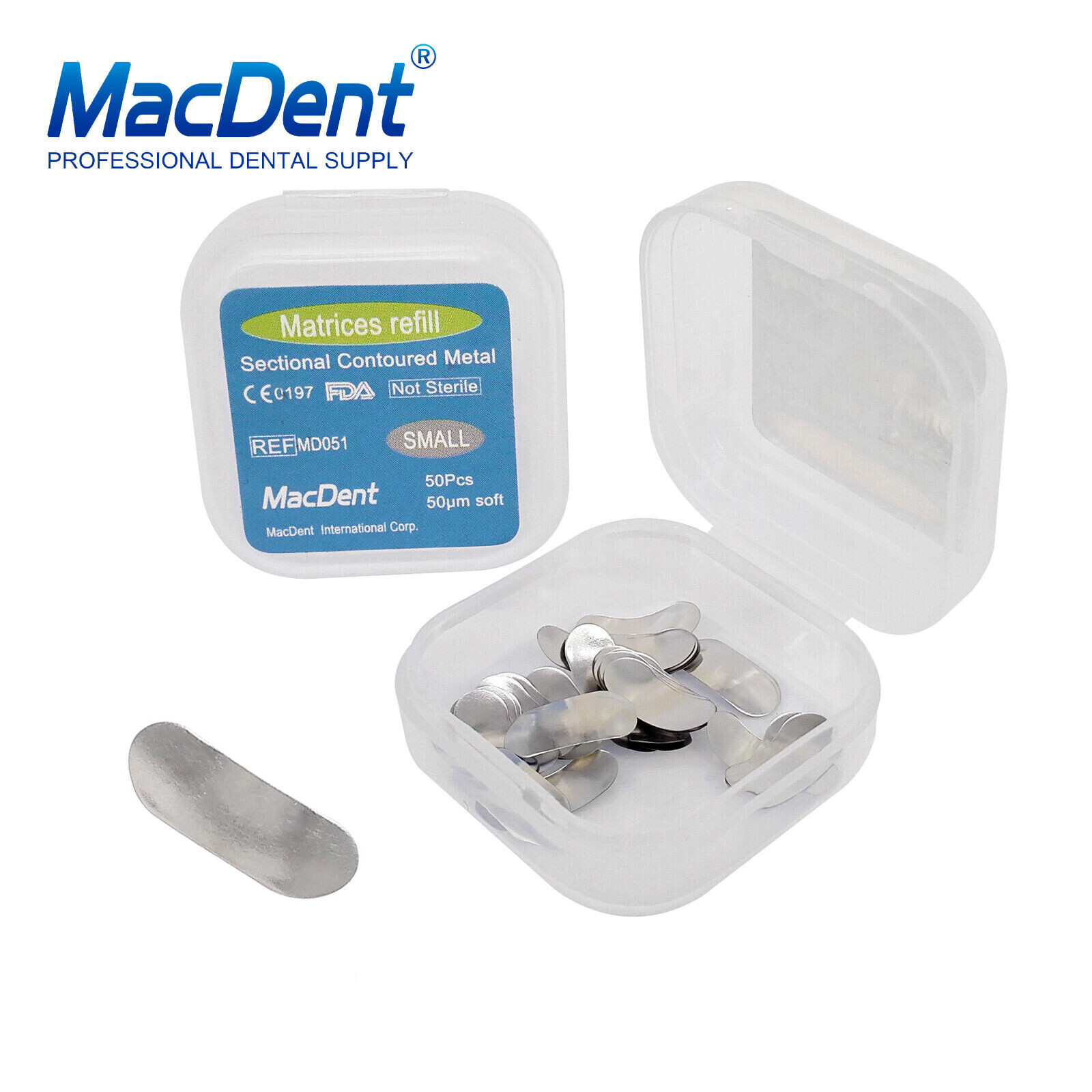50 Pcs Dental Matrix Sectional Contoured Metal Matrices Bands S/M/L Sizes 35μm