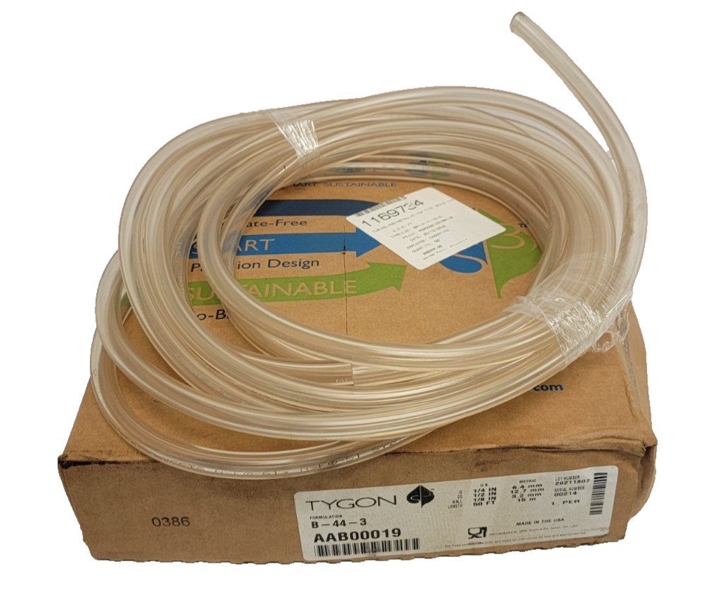 Tygon B-44-3 Tubing, 50′, 1/4″ ID, 1/2″ OD, 1/8″ Wall