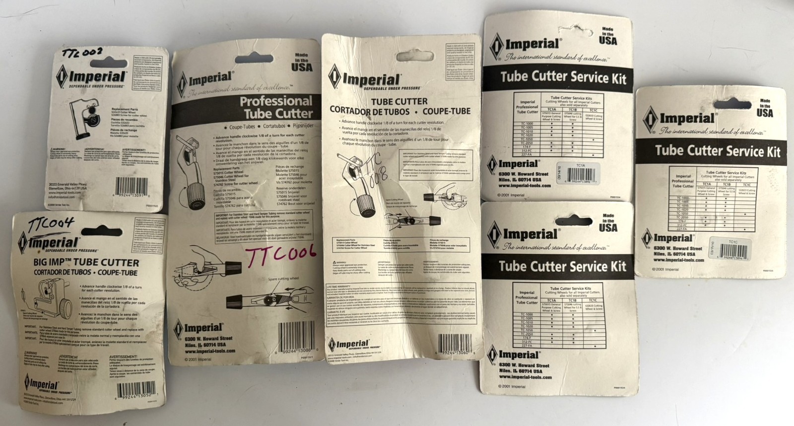 IMPERIAL TUBE CUTTER LOT of 4 CUTTERS and 3 SERVICE KITS BLADES PIPE HVAC