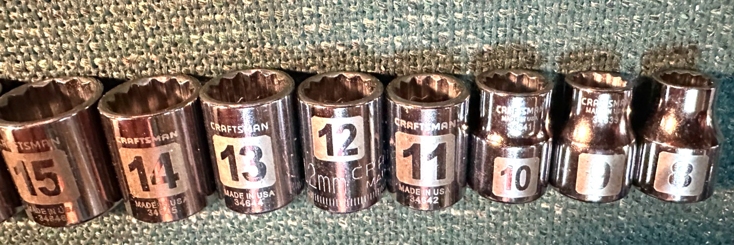 RARE 13 PC 3/8 DR 12 PT LASER-ETCHED SOCKET SET CRAFTSMAN 8-21MM USA MADE