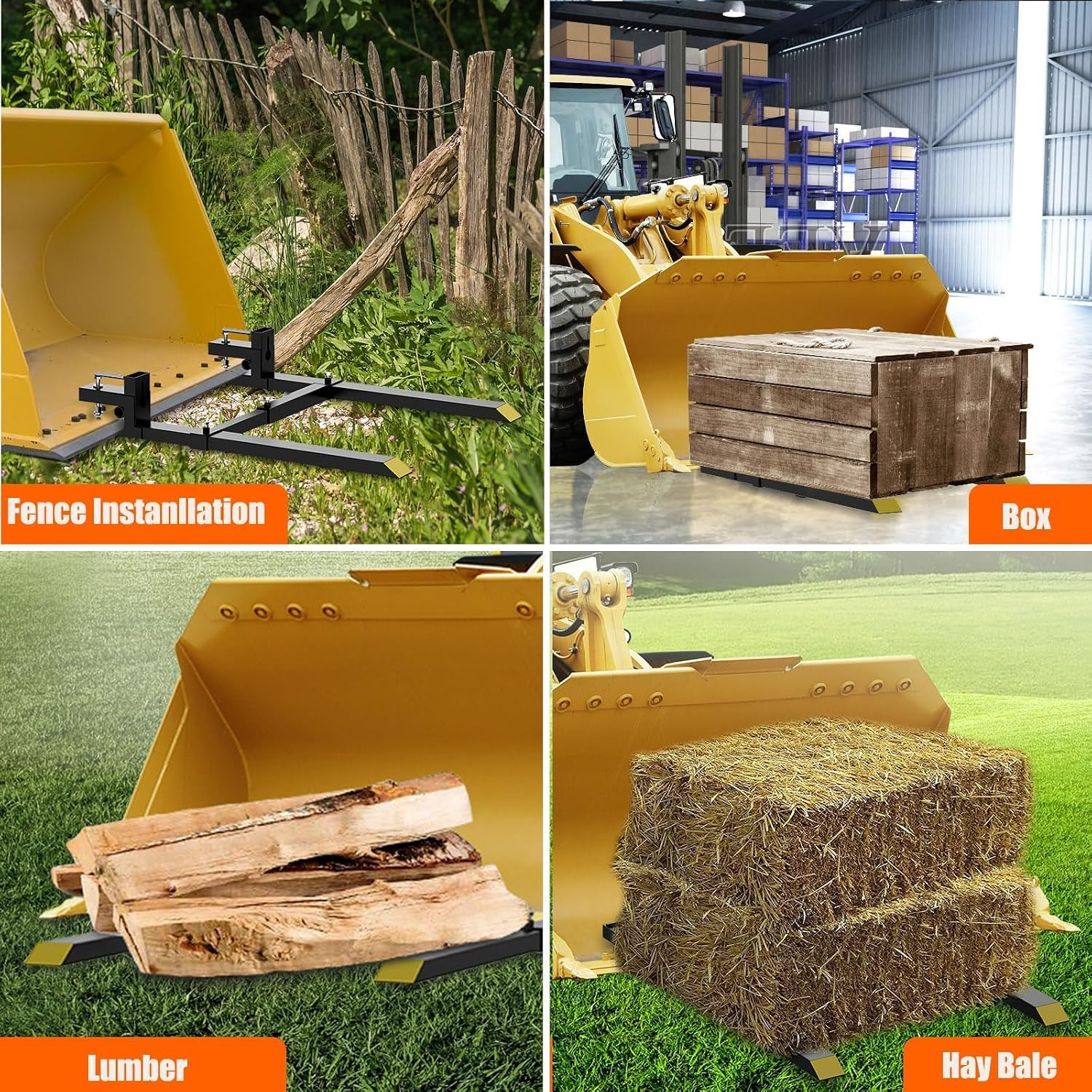 Garveelife Pallet Forks 60 in 4000 LBS Max, Clamp on Tractor Bucket Forks with A