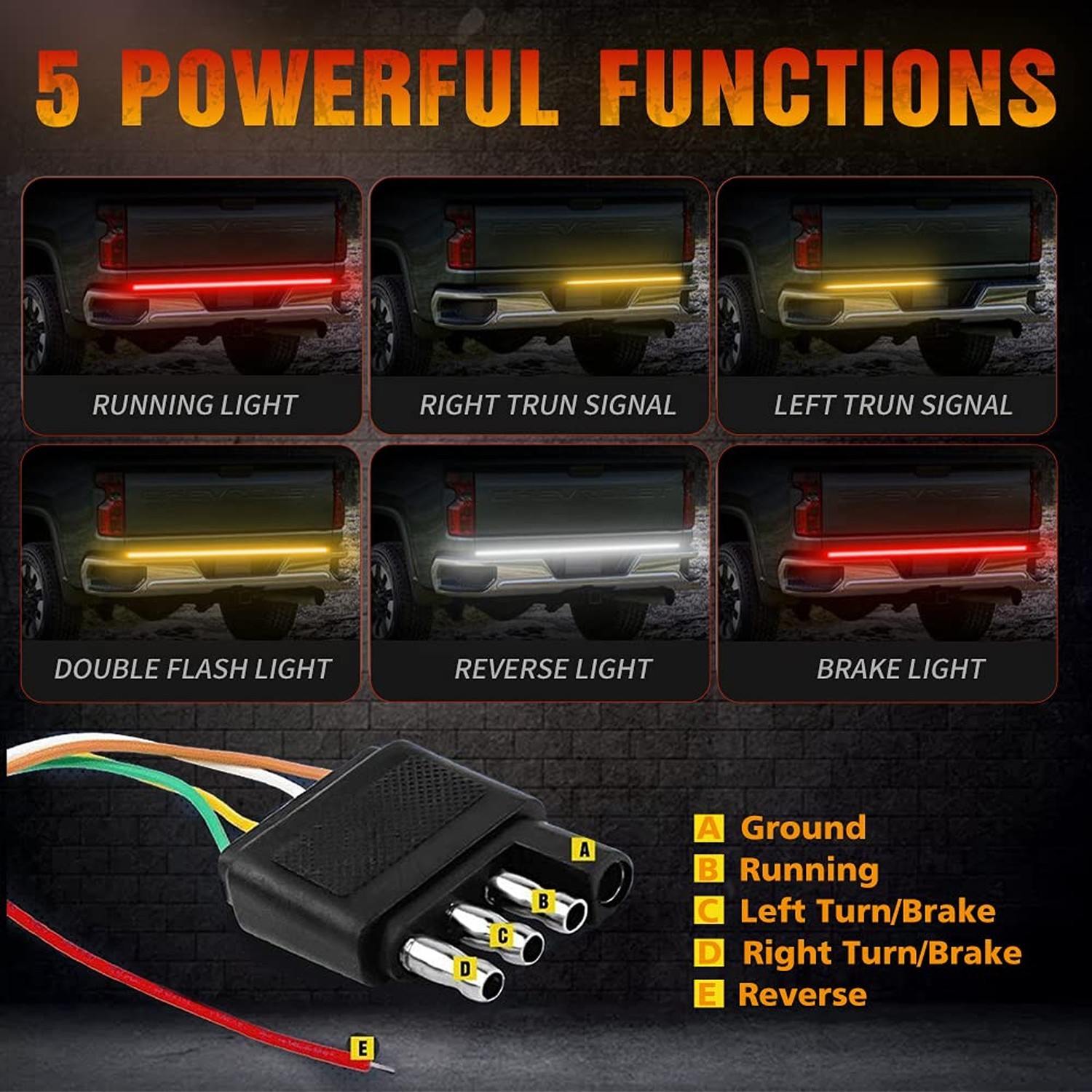 60 Inch Triple Row 432 LED Truck Tailgate Light Bar Strip, Red Running Brake …