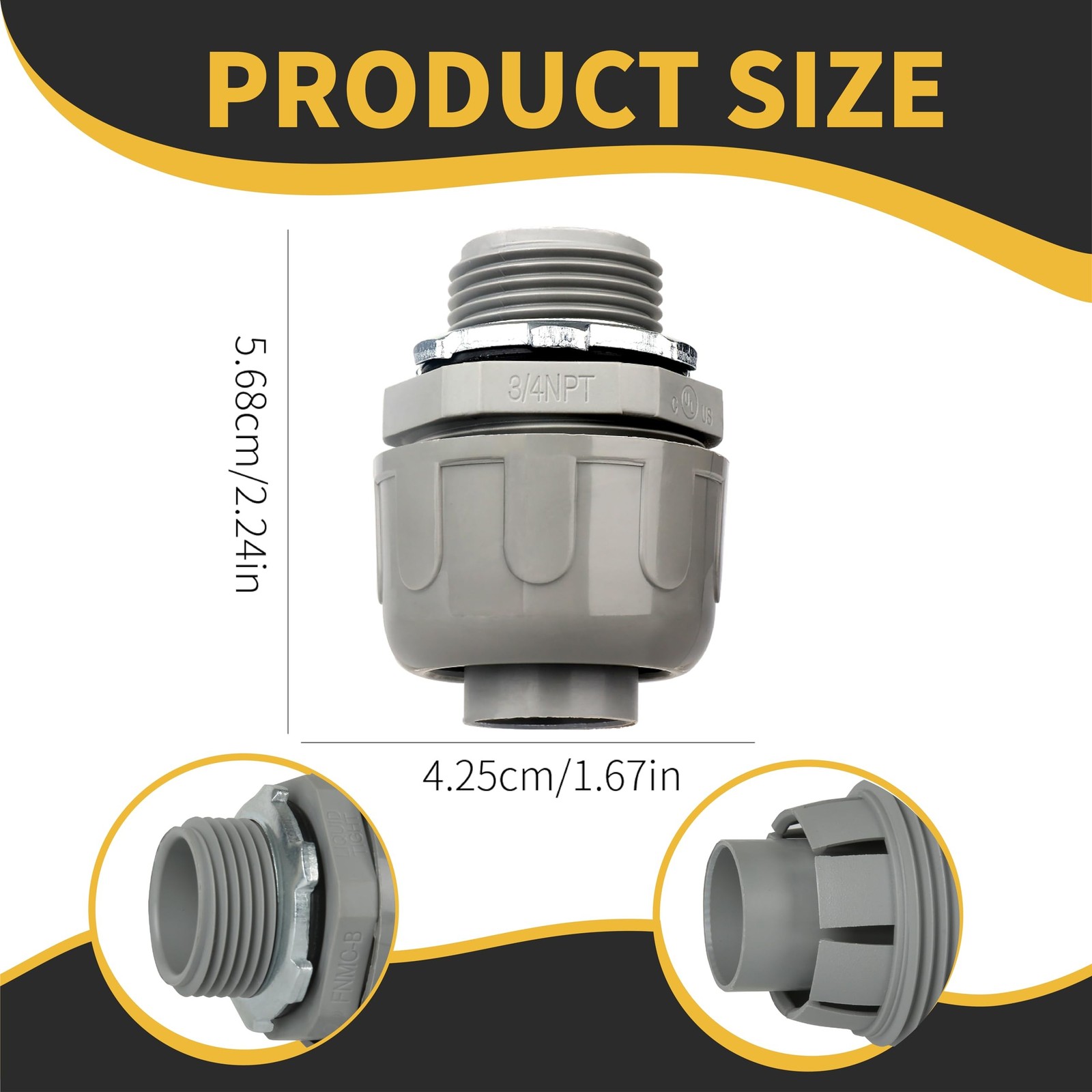 Conduit Connectors, 3/4 Inch Liquid Tight Connector NPT Non-Metallic for PVC …