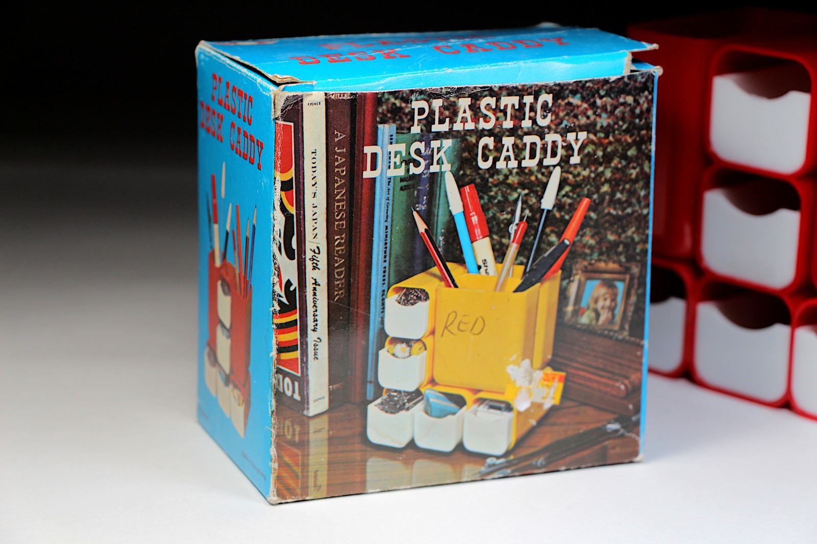 Vintage 1970s Retro VOH Red Plastic Desk Caddy UNUSED in Box No. 7602B Hong Kong